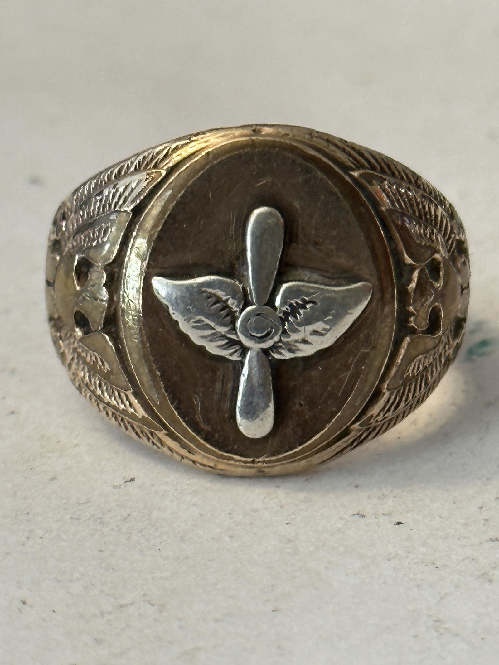 RARE WW2 U.S. 14K GOLD FILLED AVIATOR PILOTS RING SZ 7.5 (1 of 5)