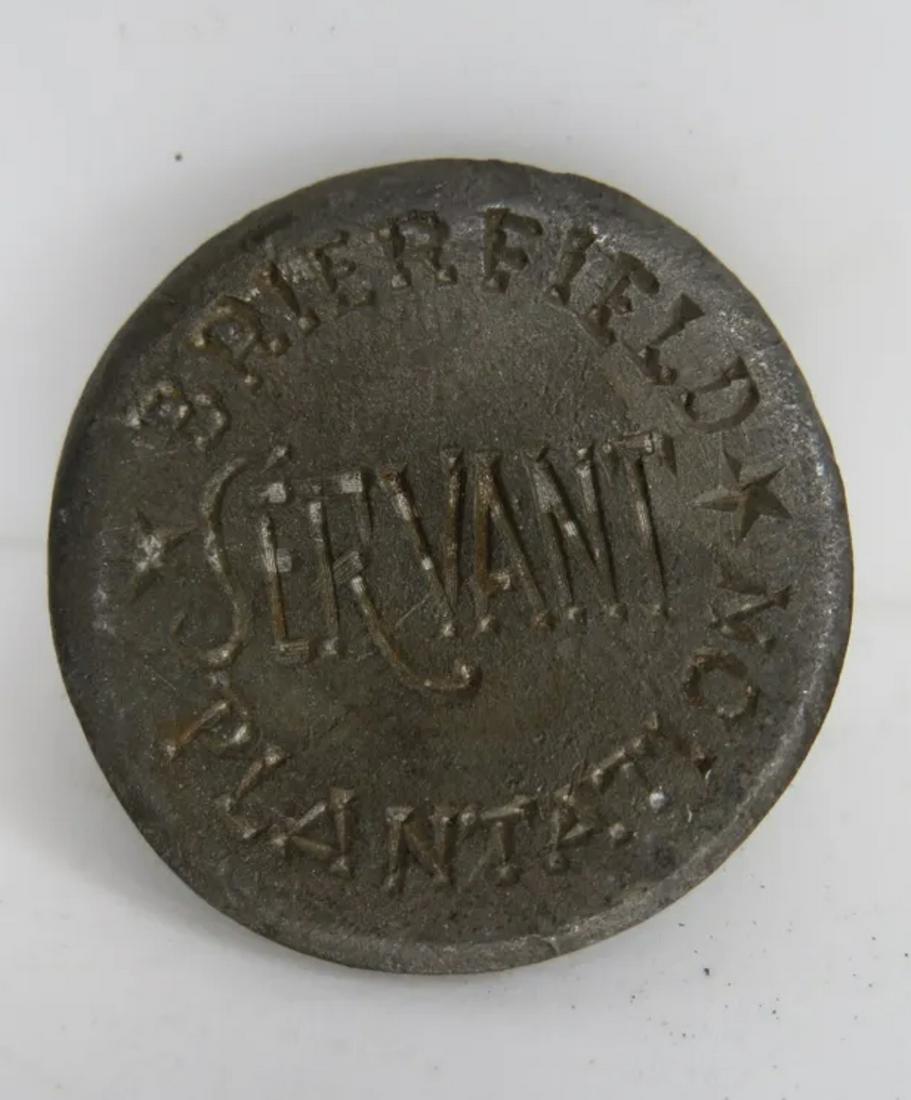 1858 Brierfield Plantation Servant Slave Button