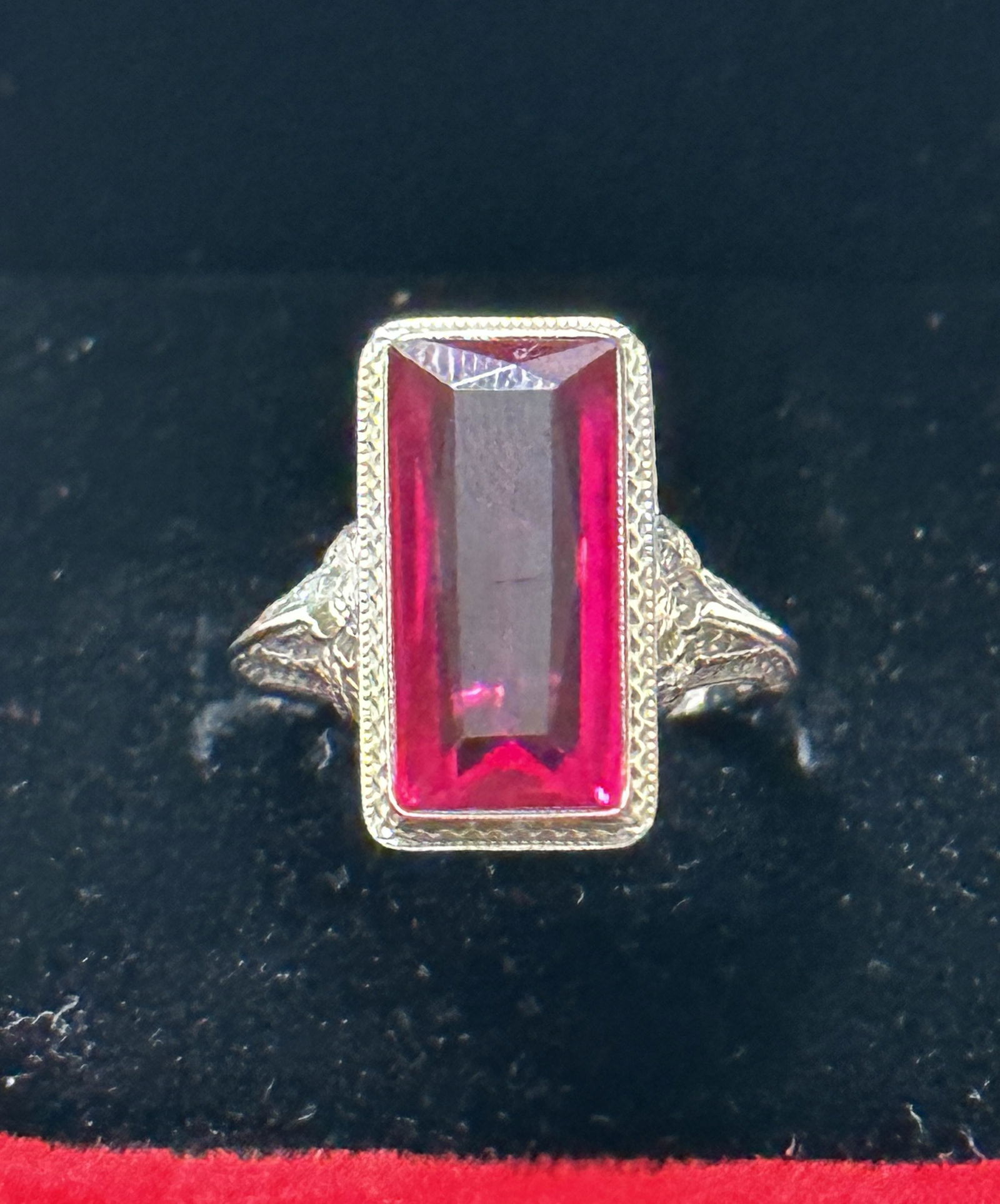 ART DECO 14K GOLD 5 CT RUBY FILIGREE RING SZ 6 (1 of 6)