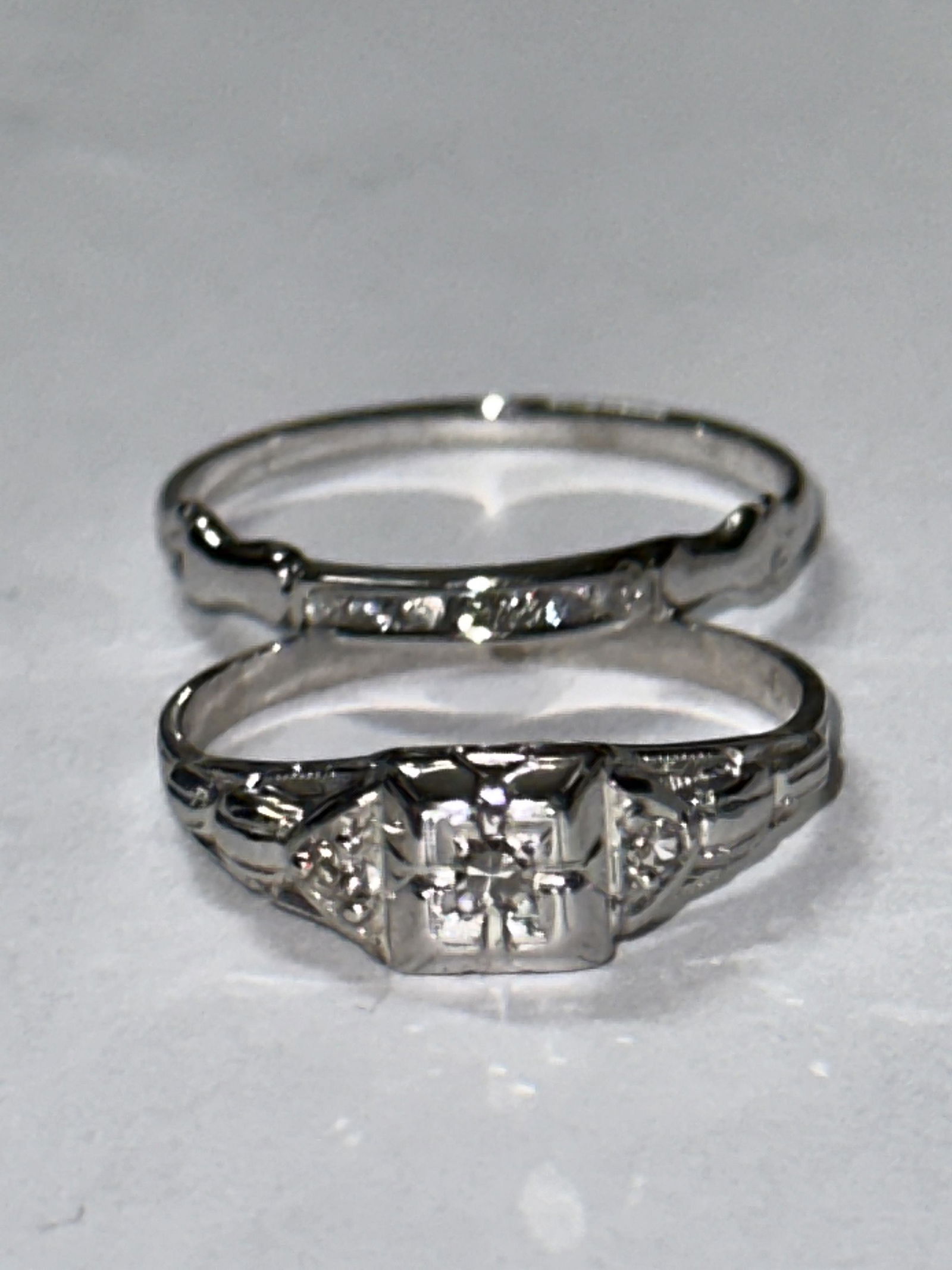 ART DECO 14K GOLD DIAMONDS WEDDING RING SET SZ 6.5 (1 of 3)