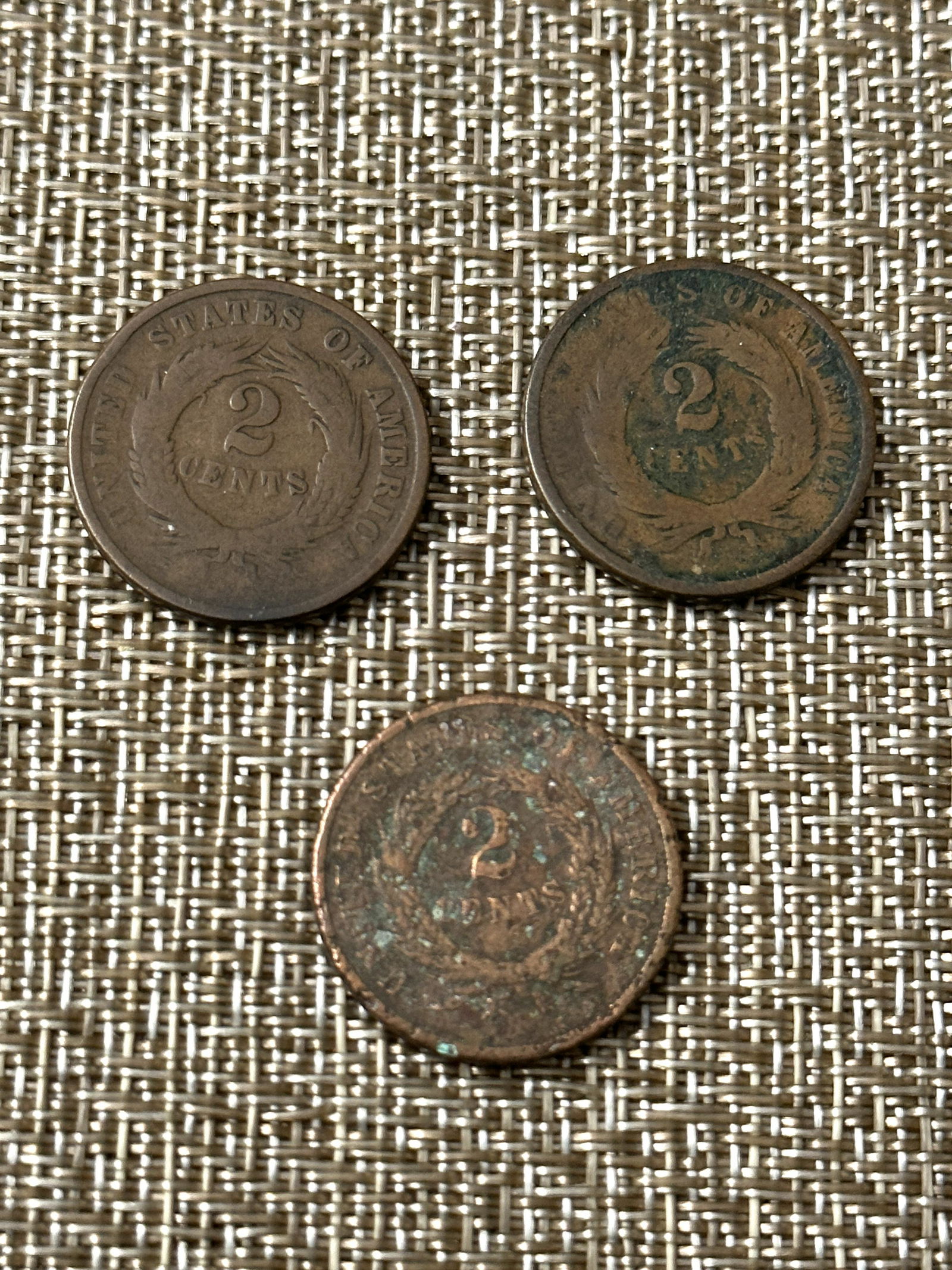 LOT OF (3) 1865 AND 1869 2 CENT CIVIL WAR ERA COIN LOT (1 of 2)