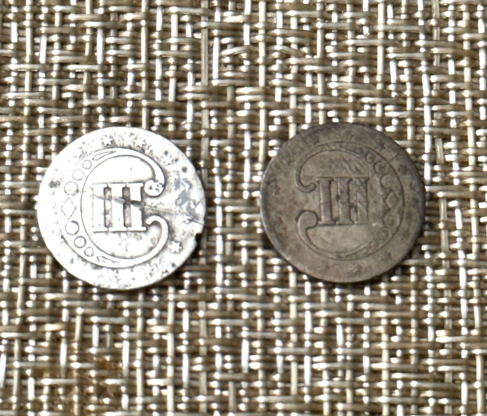 PRE CIVIL WAR U.S. LOT OF (2) 3 CENT COINS (1 of 4)