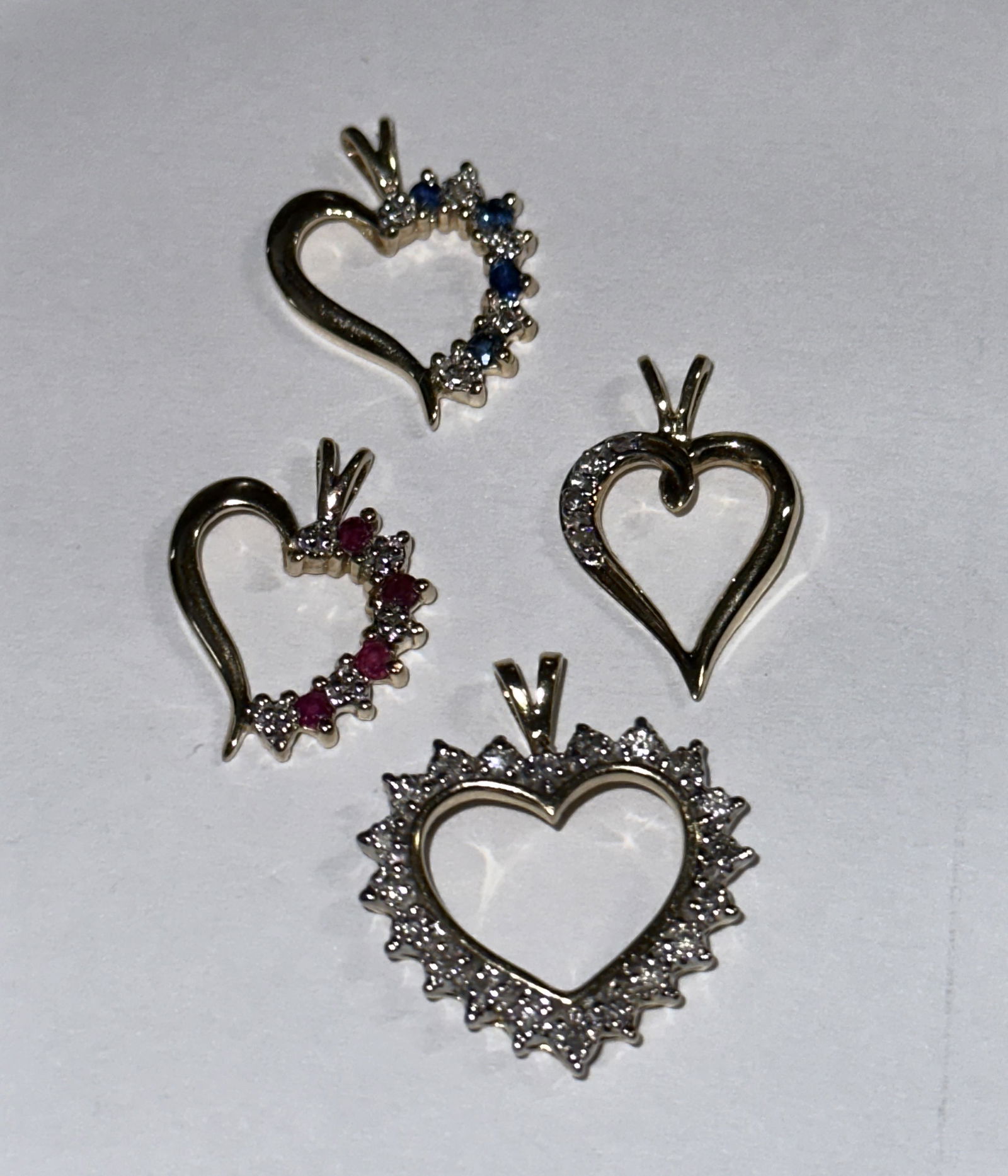 LOT OF (4) 14K AND 10K GOLD DIAMONDS AND GEMSTONES HEART PENDANTS (1 of 4)