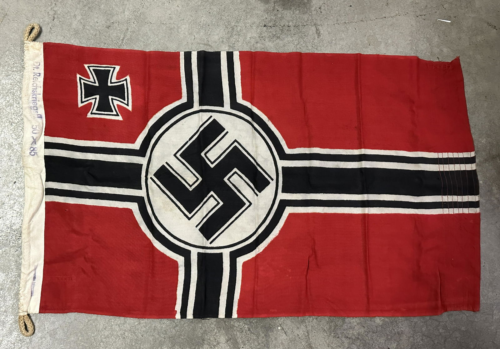 VET BRING BACK WW2 GERMAN KRIEGSMARINE FLAG - MAKER MARKED: VET BRING BACK WW2 GERMAN KRIEGSMARINE FLAG - MAKER MARKED