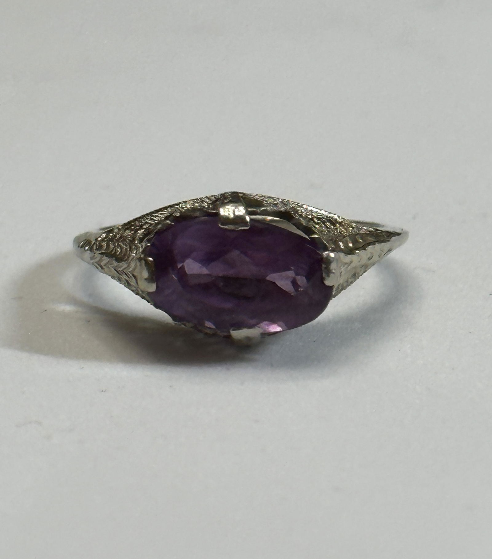 ART DECO 18K GOLD 2 CT AMETHYST COCKTAIL FILIGREE RING SZ 5.5 (1 of 3)