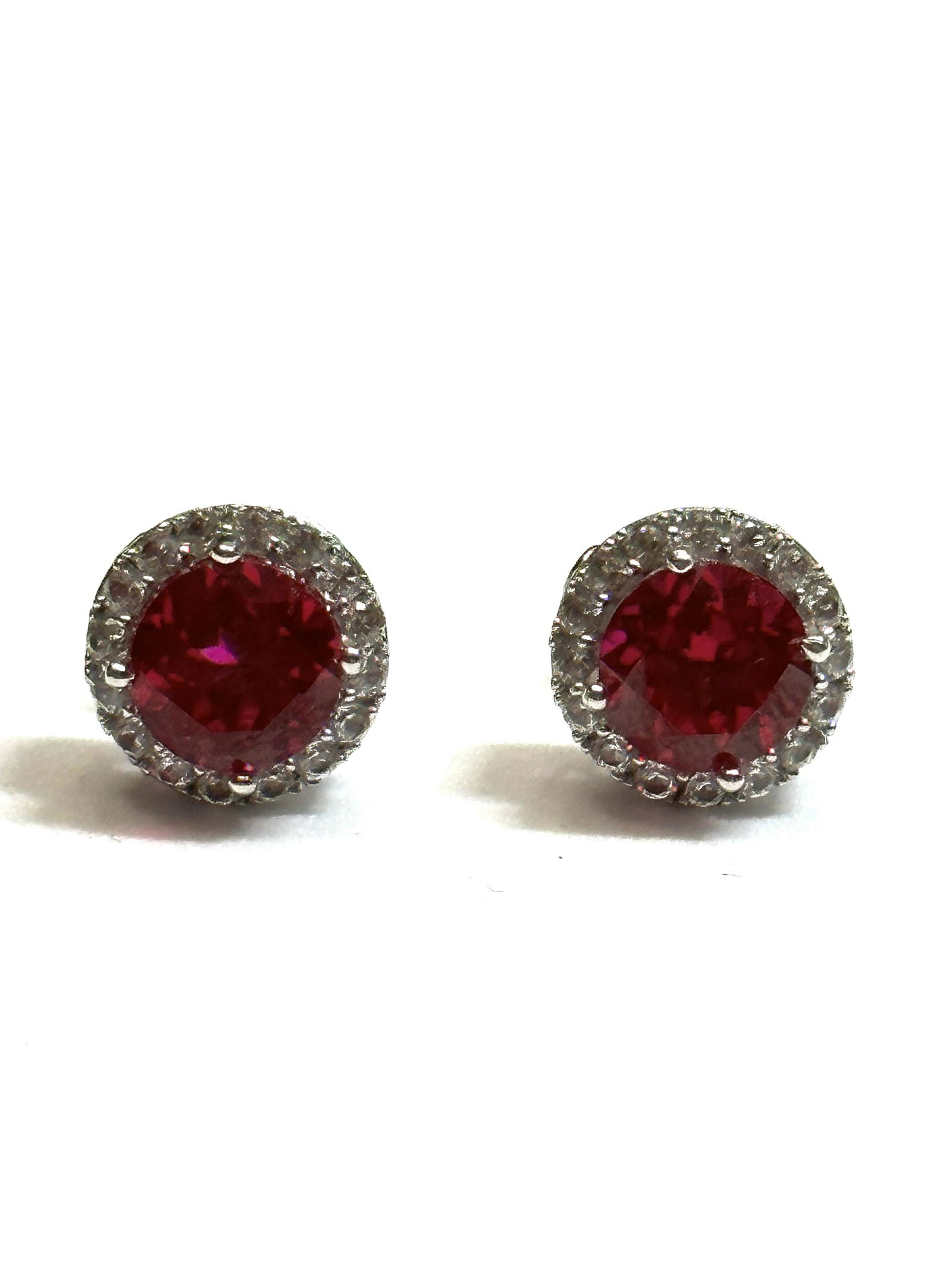 ESTATE 14K GOLD 2.0 TCW OF RUBY AND WHITE SAPPHIRES STUDS EARRINGS (1 of 4)