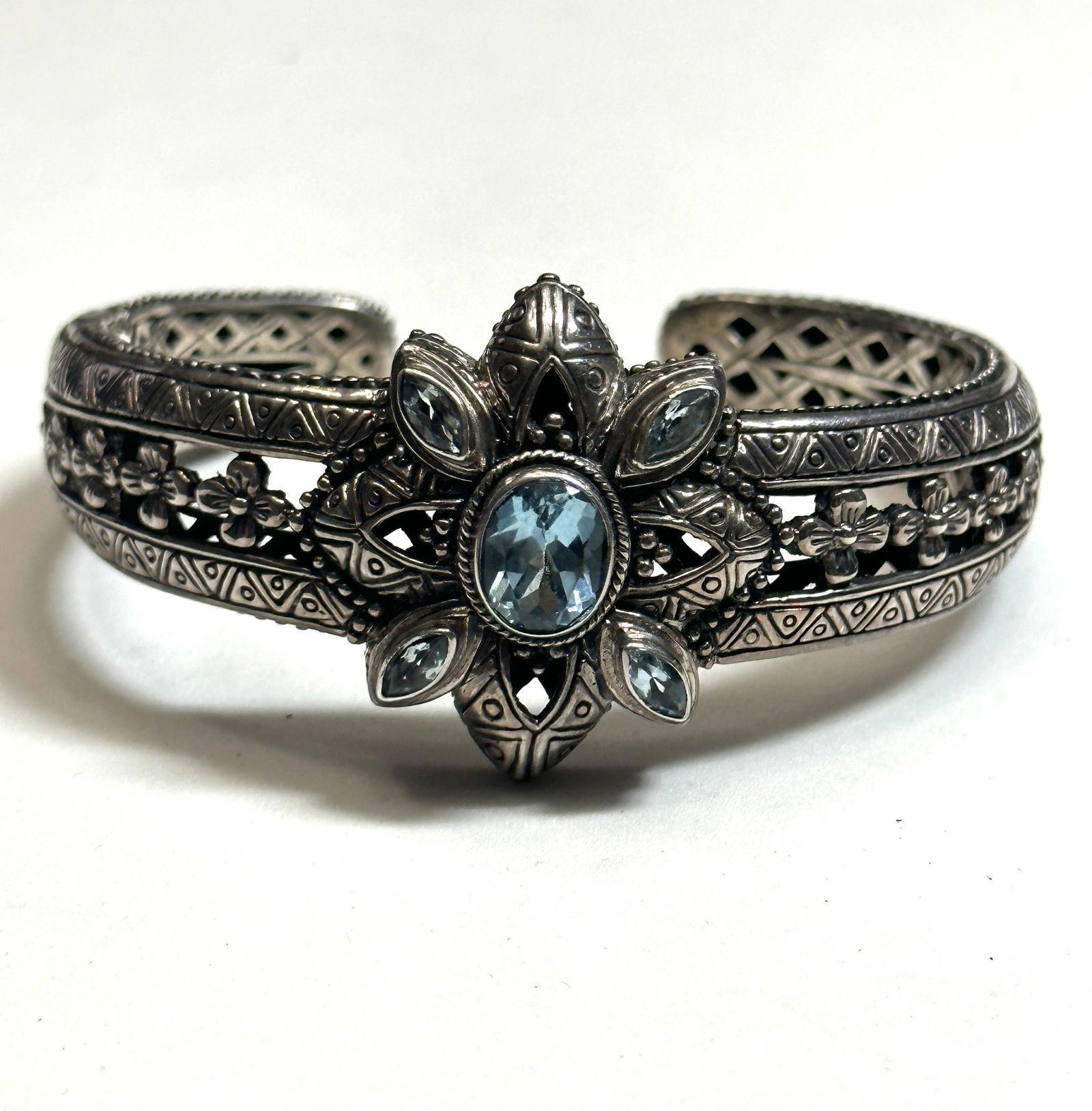 DESIGNER STERLING SILVER AQUAMARINE CUFF BANGLE BRACELET 40.27 GRAMS (1 of 8)