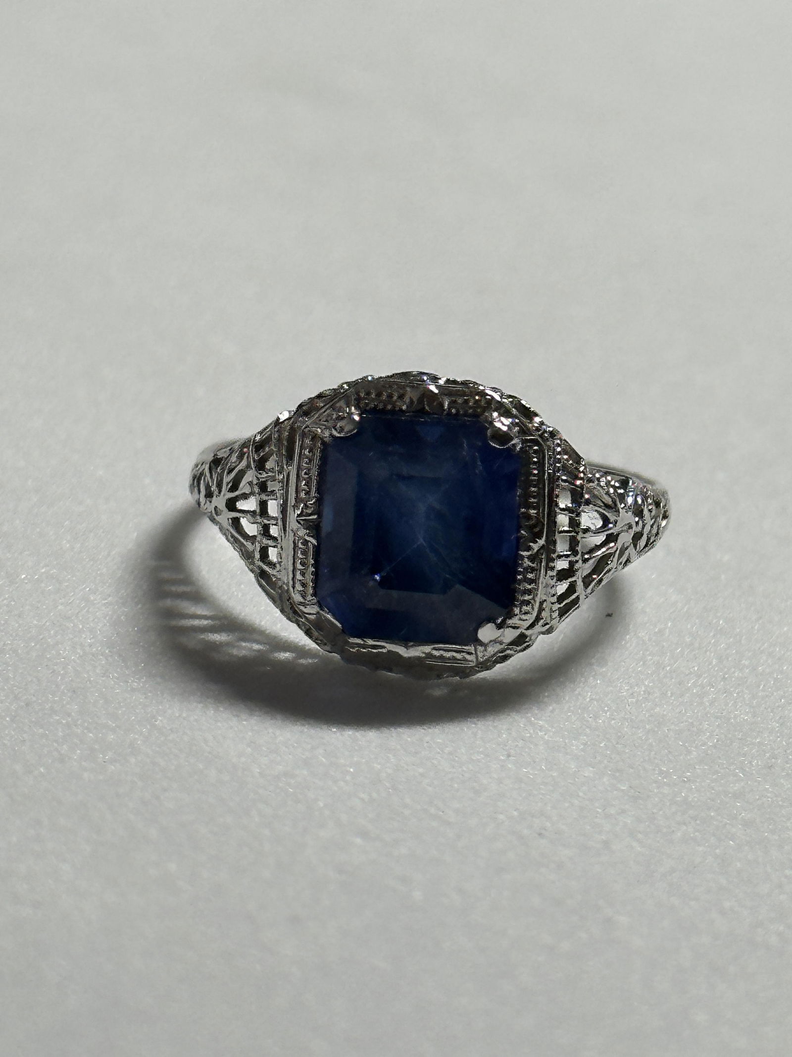 DESIGNER D AND F 14K GOLD 1 CT NATURAL SAPPHIRE FILIGREE ART DECO RING SZ 5.5 (1 of 3)