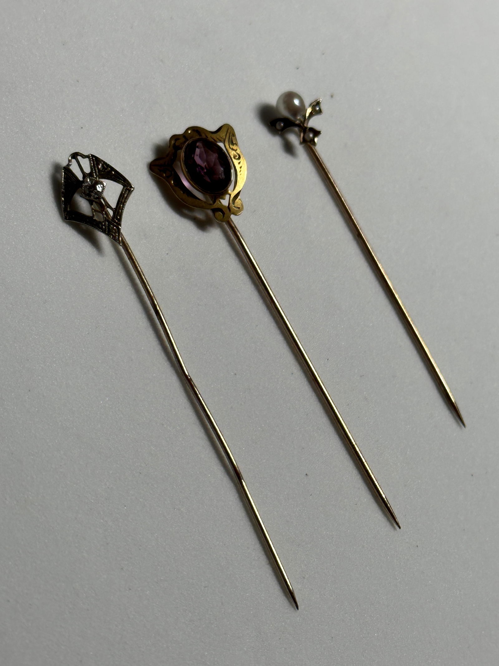 LOT OF (3) VICTORIAN 10K GOLD GEMSTONE AND DIAMOND PINS (1 of 4)