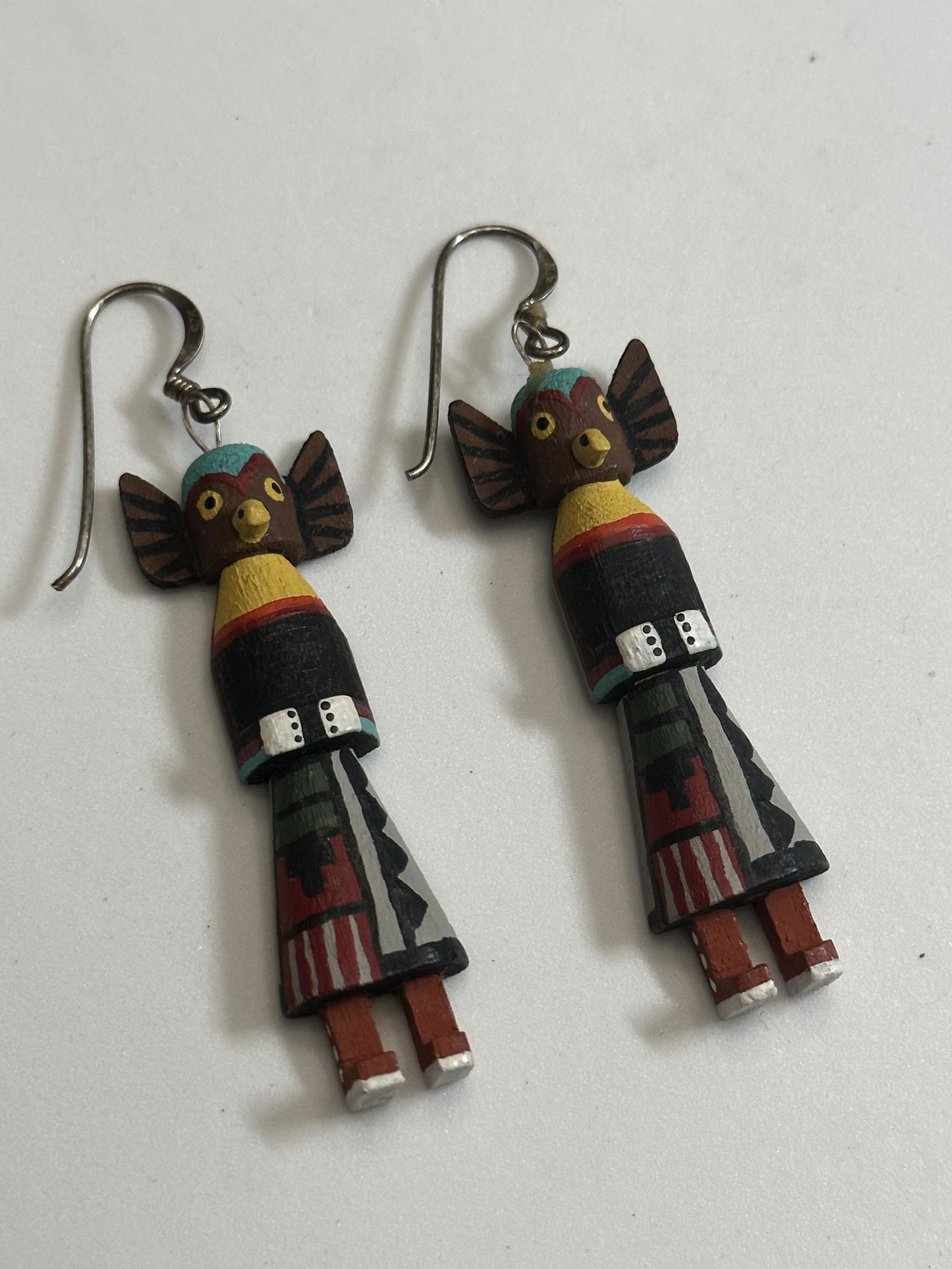 NATIVE AMERICAN STERLING SILVER HAND-MADE AND PAINTED EARRINGS (1 of 5)