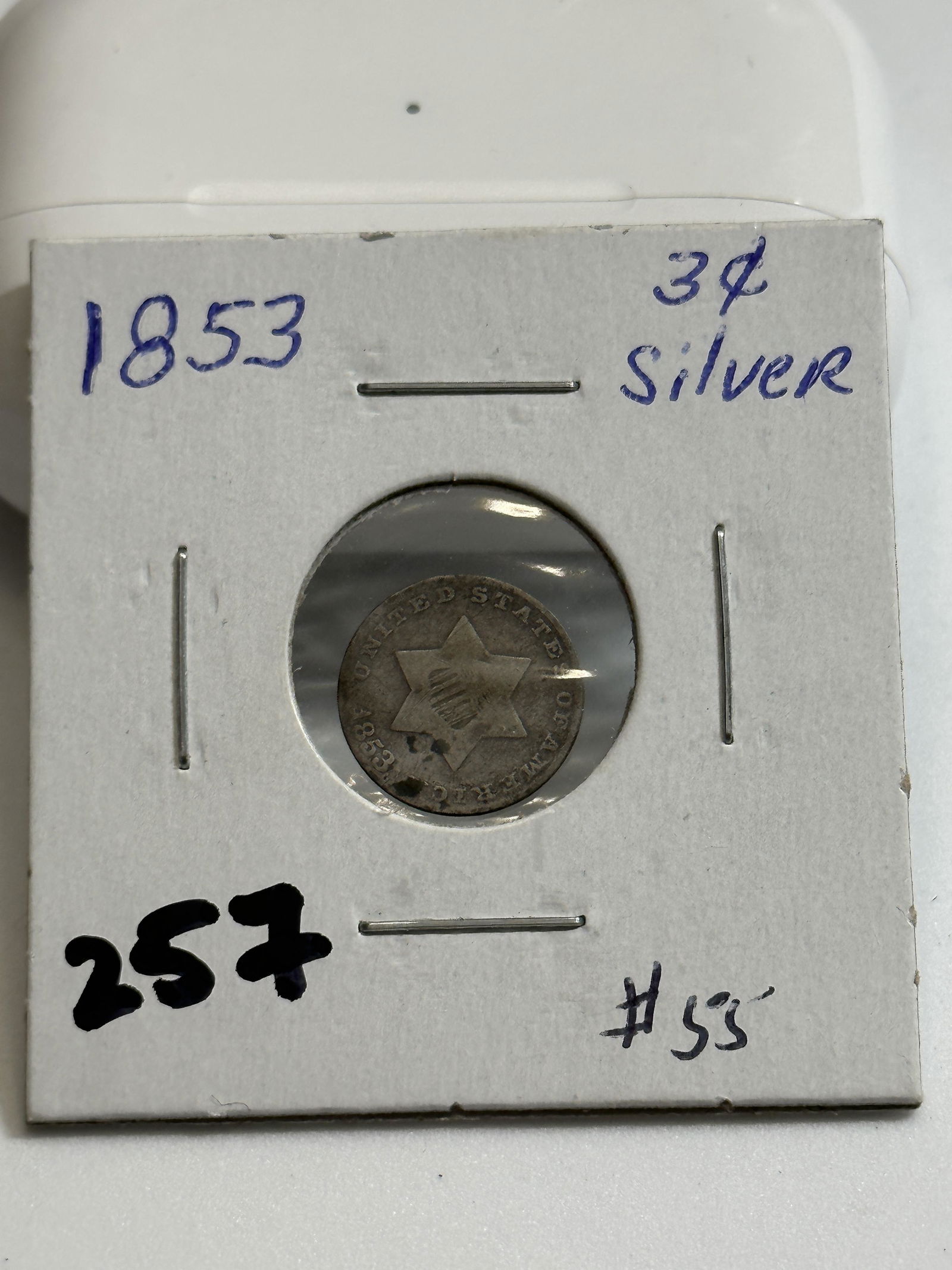 DATED 1853 SILVER 3 CENT COIN (1 of 3)