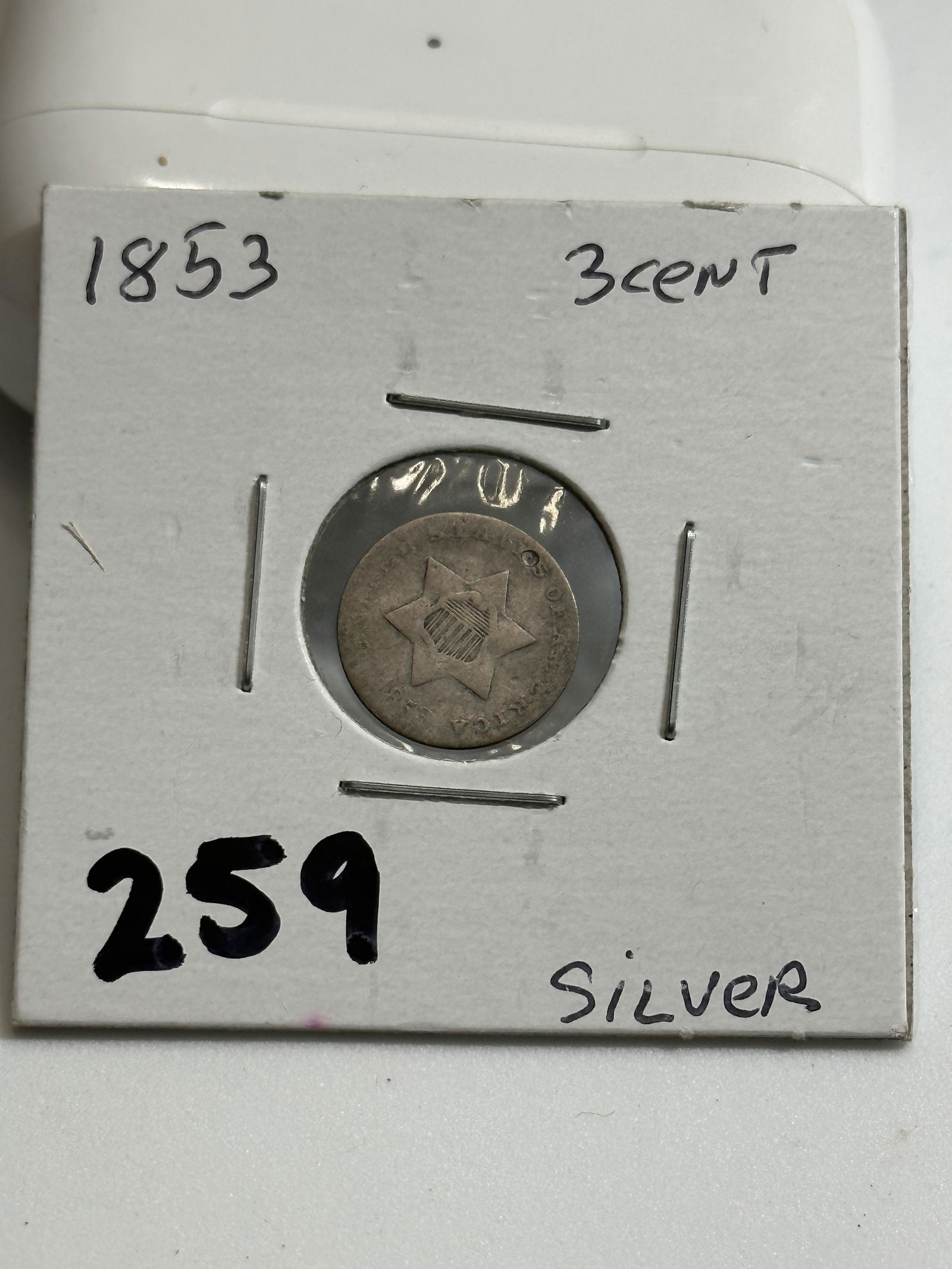 DATED 1853 SILVER 3 CENT COIN (1 of 3)