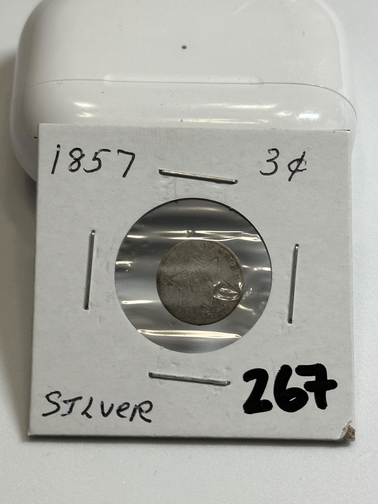 DATED 1857 SILVER 3 CENT COIN (1 of 3)