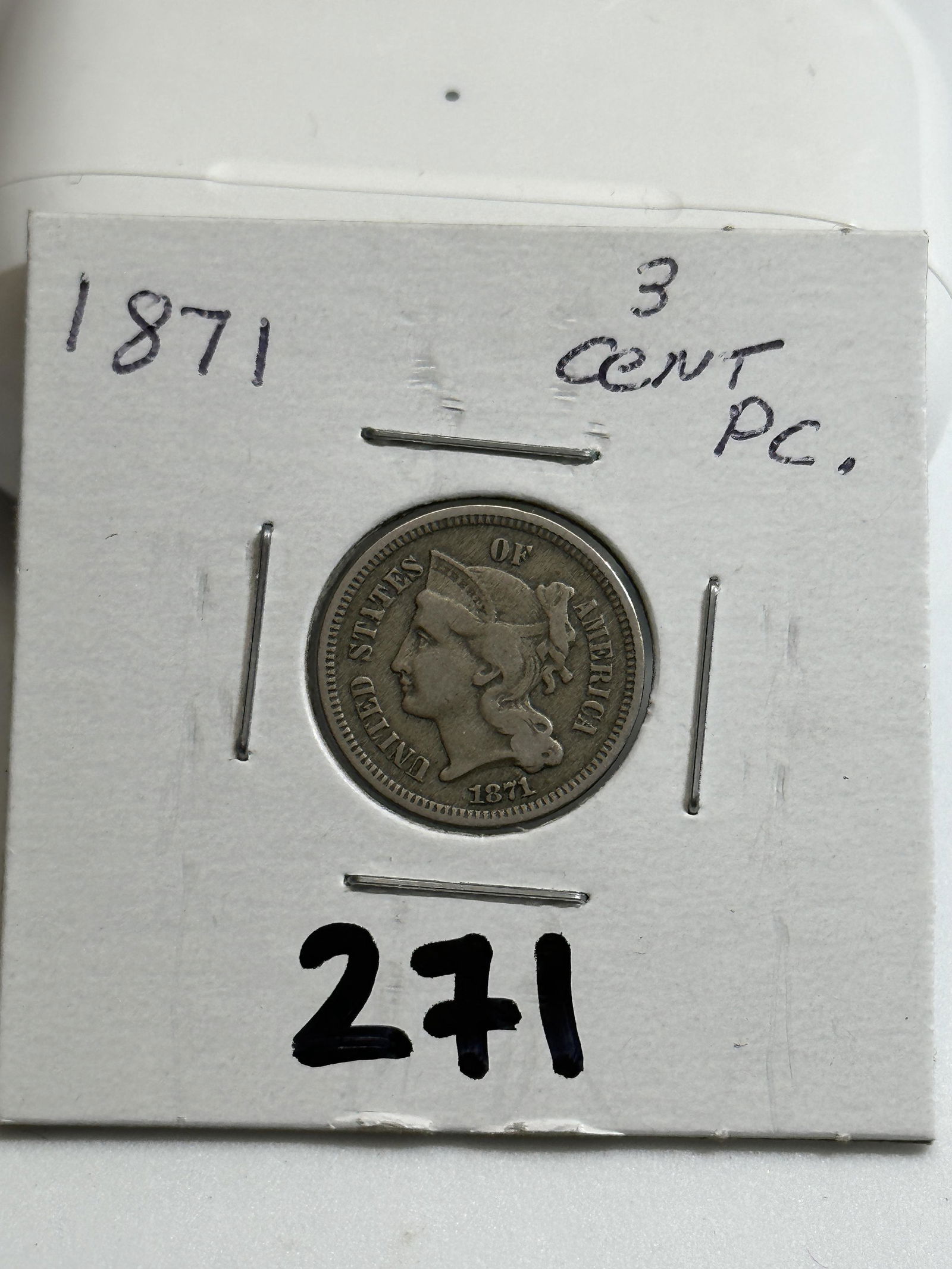 DATED 1871 3 CENT COIN (1 of 3)