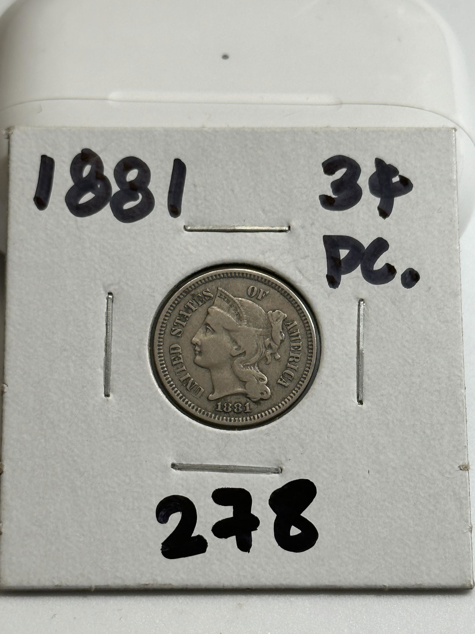DATED 1881 3 CENT SILVER COIN (1 of 3)