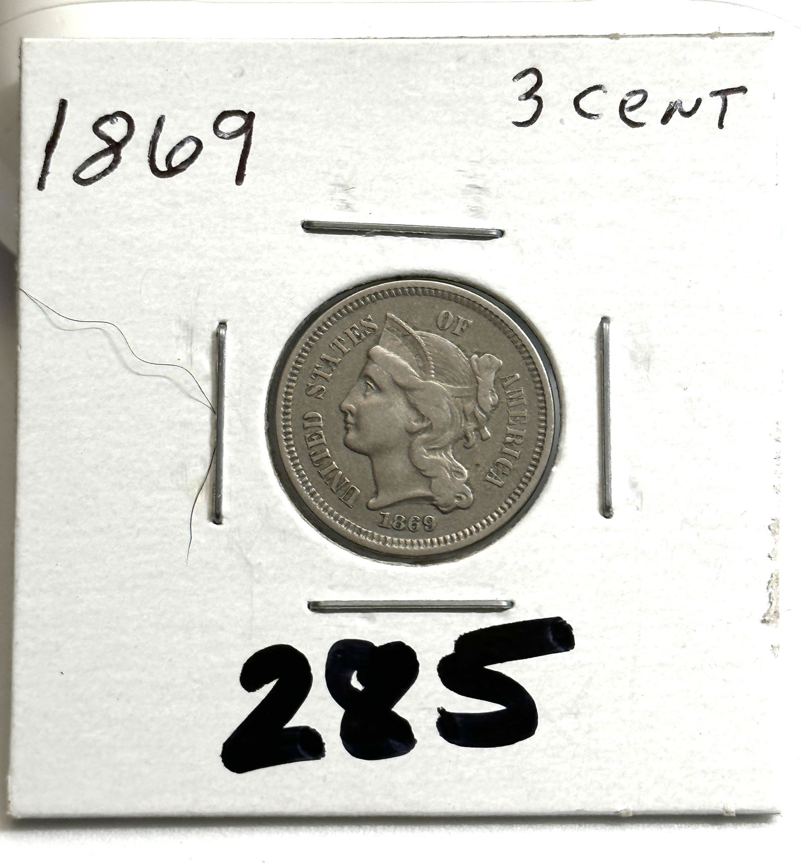 DATED 1869 3 CENT SILVER COIN (1 of 3)