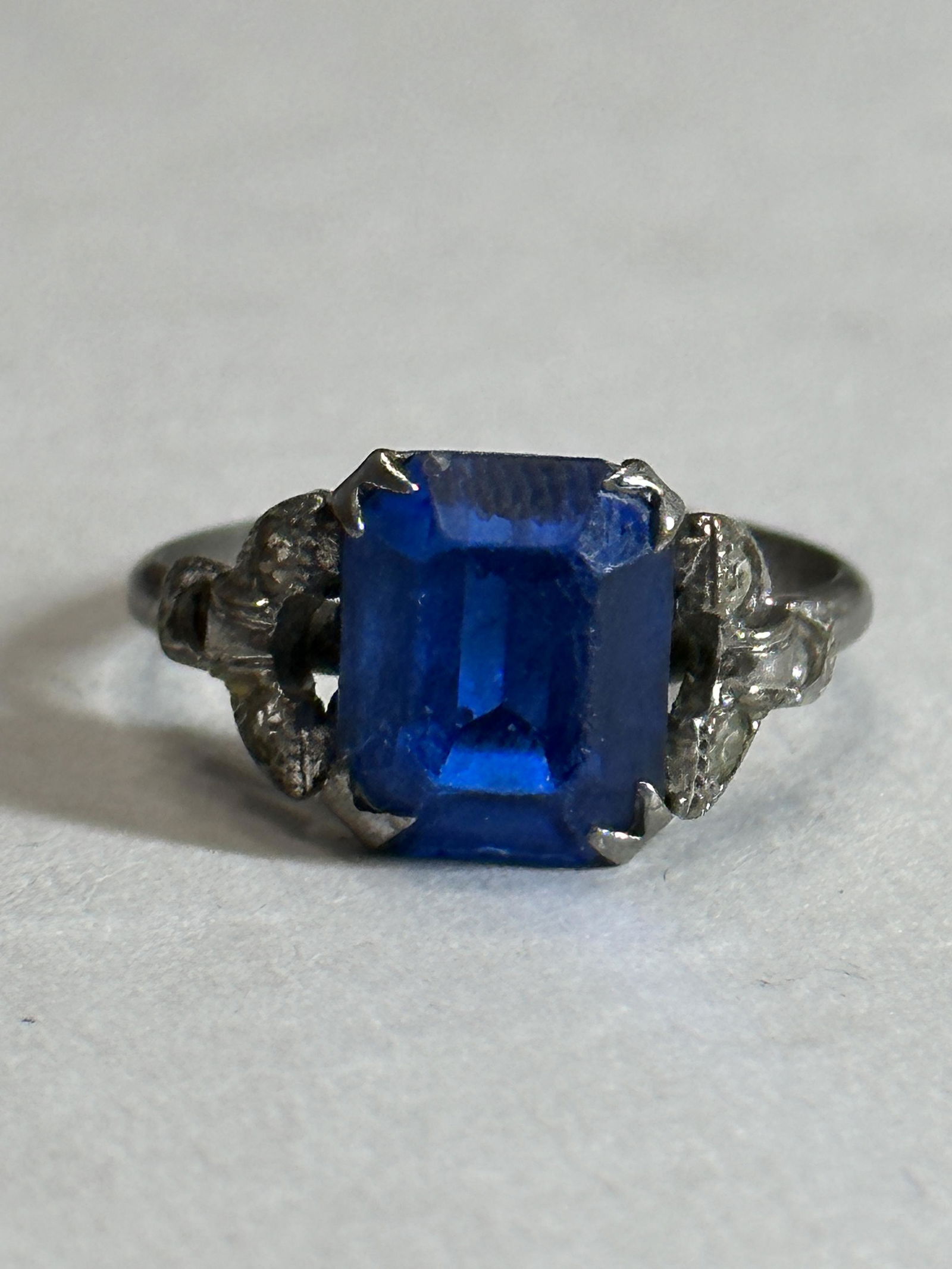 ARTE DECO STERLING SILVER BLUE STONE FILIGREE STYLE RING SZ 6.5 (1 of 3)