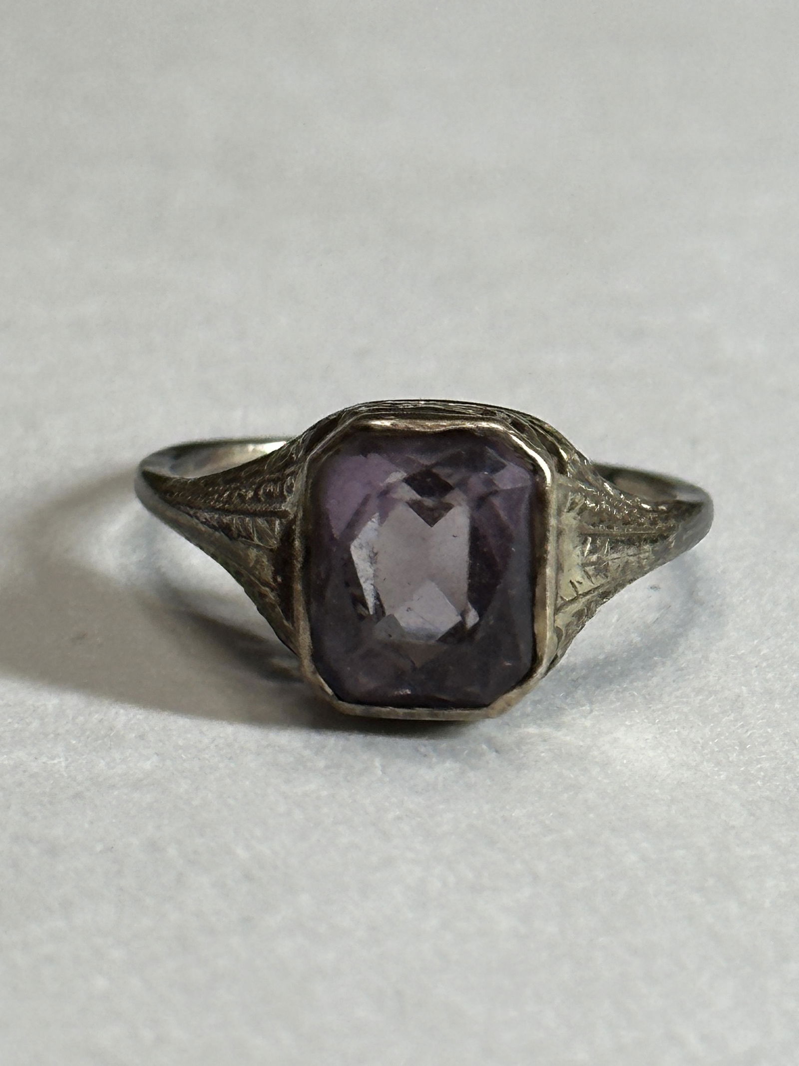 ART DECO 14K GOLD 1 CT AMETHYST FILIGREE RING SZ 4.5 (1 of 4)