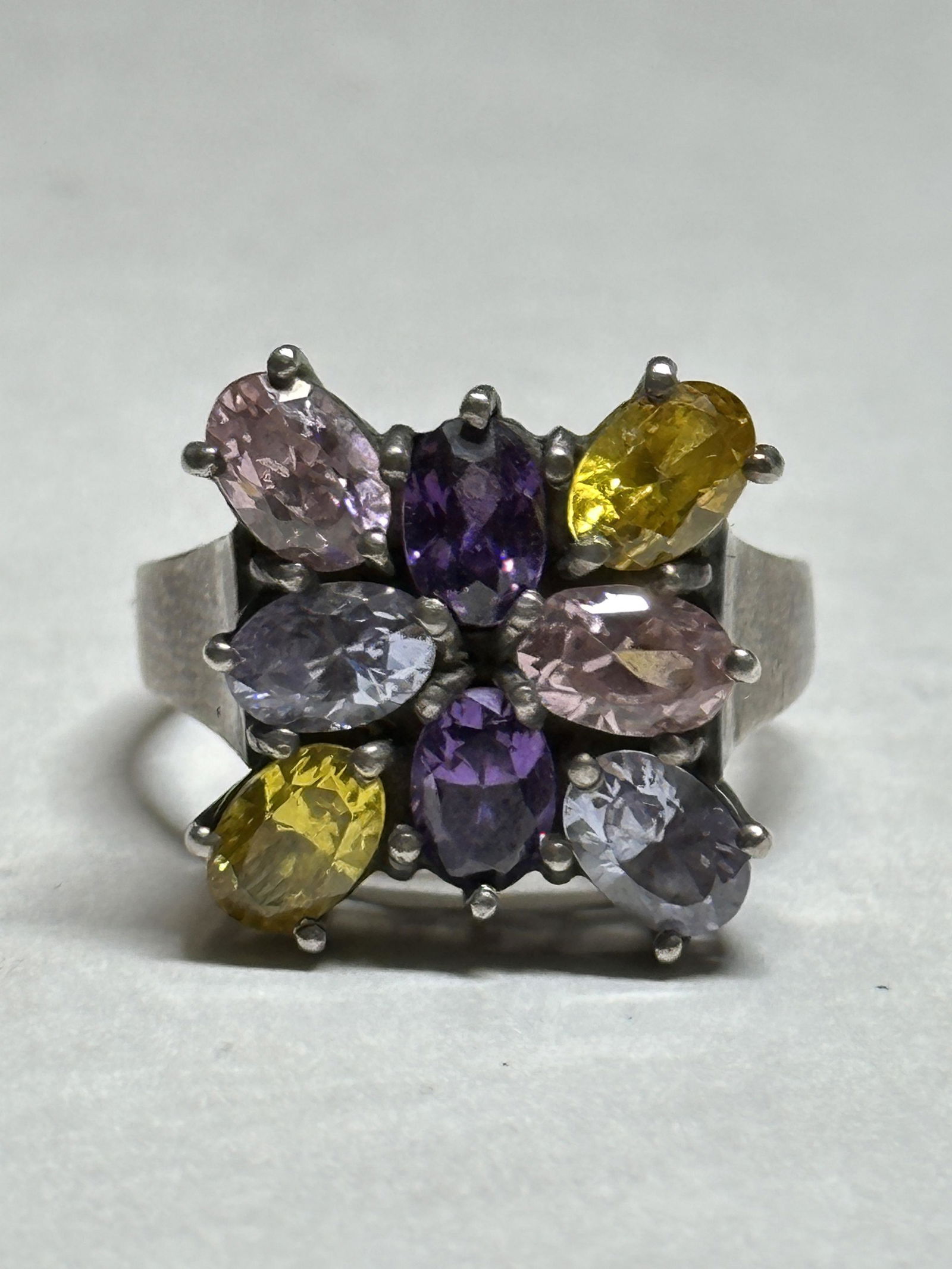 STERLING SILVER MULTI-STONE COCKTAIL RING SZ 7.5 (1 of 3)