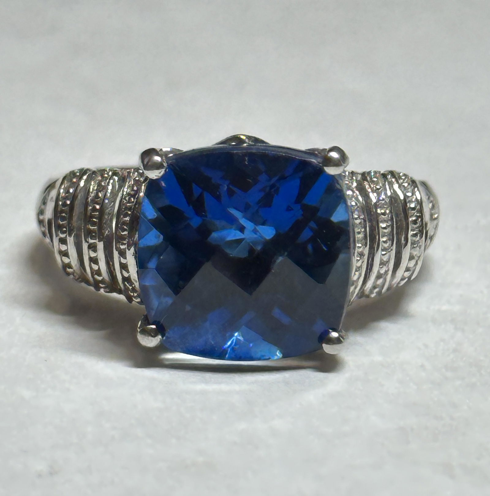 STERLING SILVER BLUE STONE COCKTAIL RING SZ 10 (1 of 3)