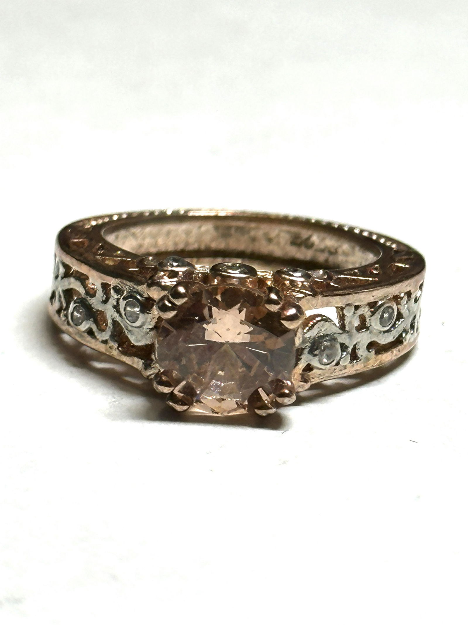 STERLING SILVER ROSE GOLD PLATED BROWN STONE RING SZ 6.5 (1 of 3)