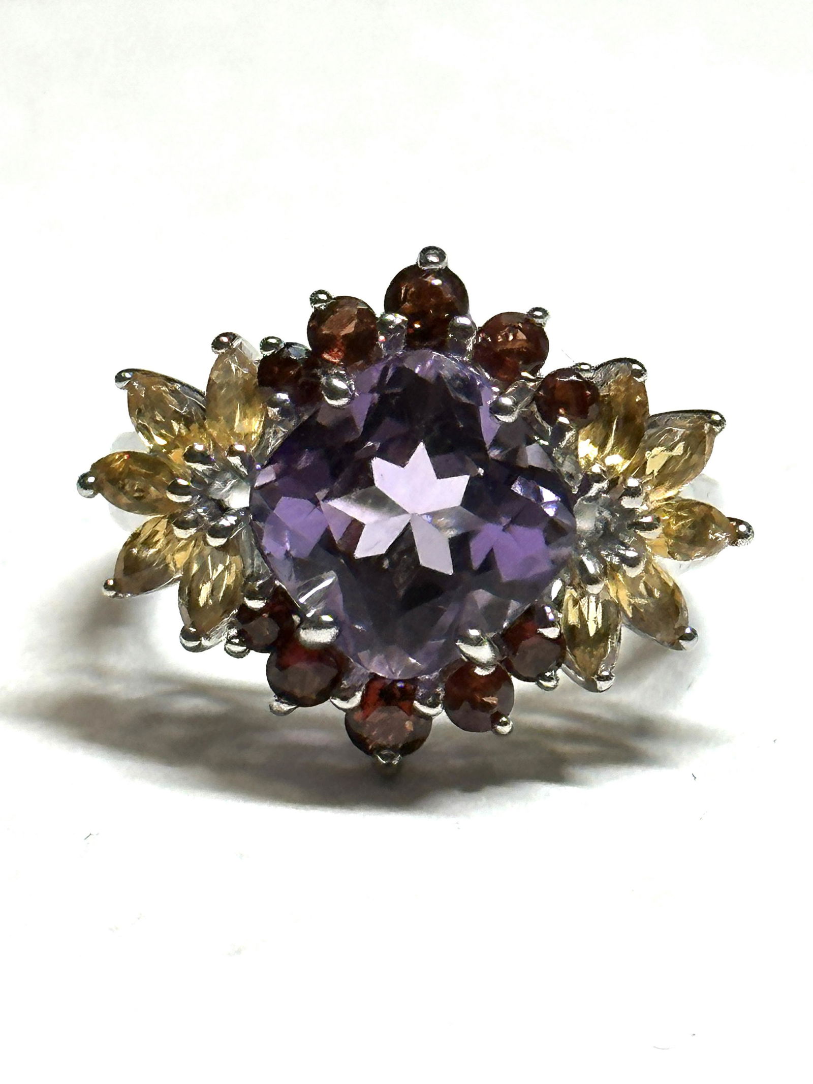 STERLING SILVER MULTI-STONE FLORAL COCKTAIL RING SZ 7 (1 of 3)