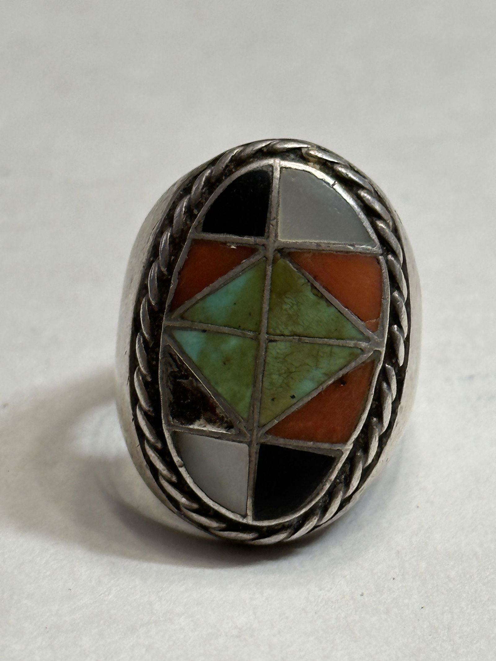 NATIVE AMERICAN STERLING SILVER GEMSTONE MENS RING SZ 10 (1 of 3)