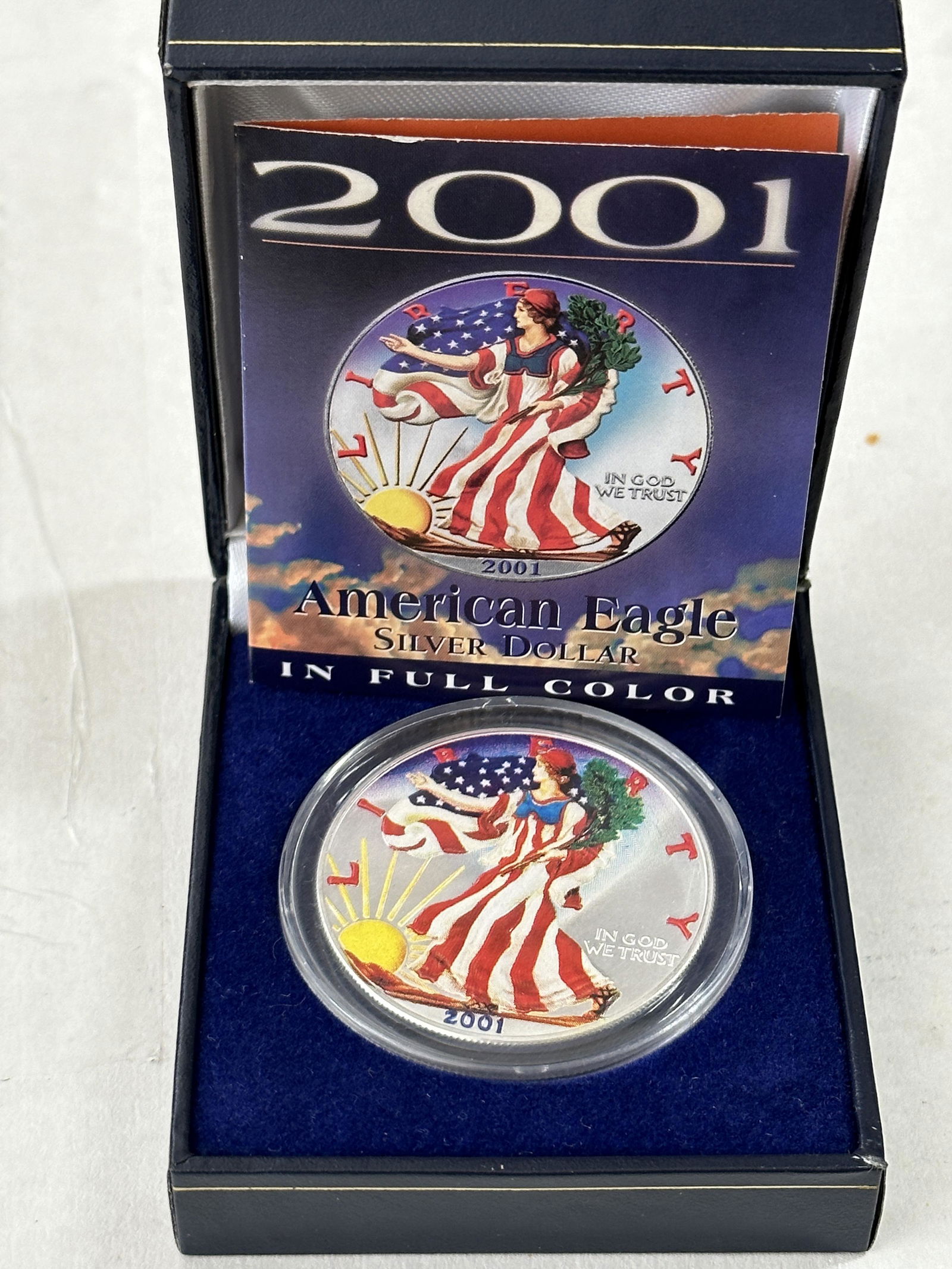 2001 AMERICAN EAGLE 1 OZ .999 SILVER DOLLAR IN FULL COLOR W/COA (1 of 4)