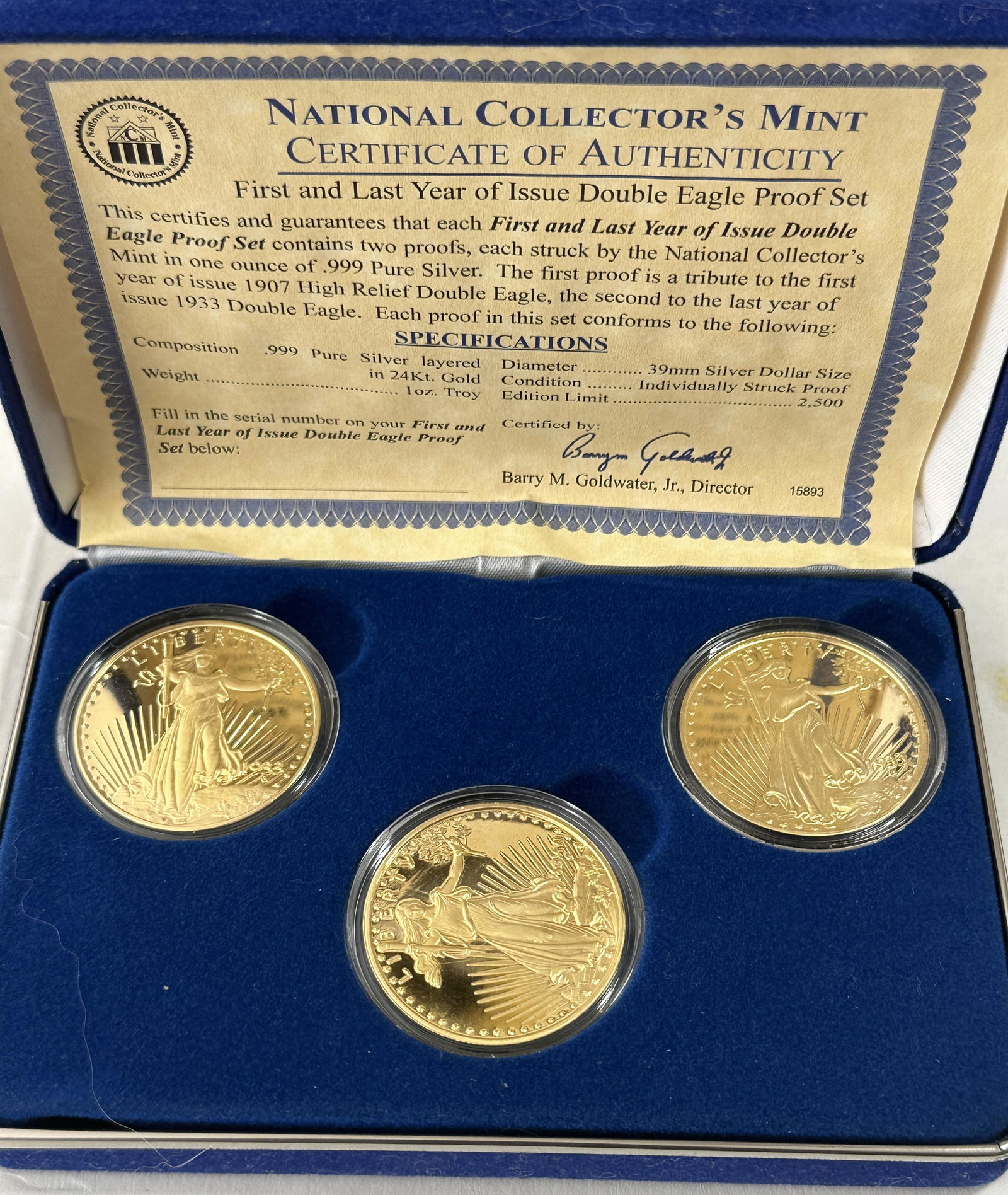 SET OF (3) .999 3 OZ TOTAL PURE SILVER EAGLE SET PROOF COINS (1 of 4)