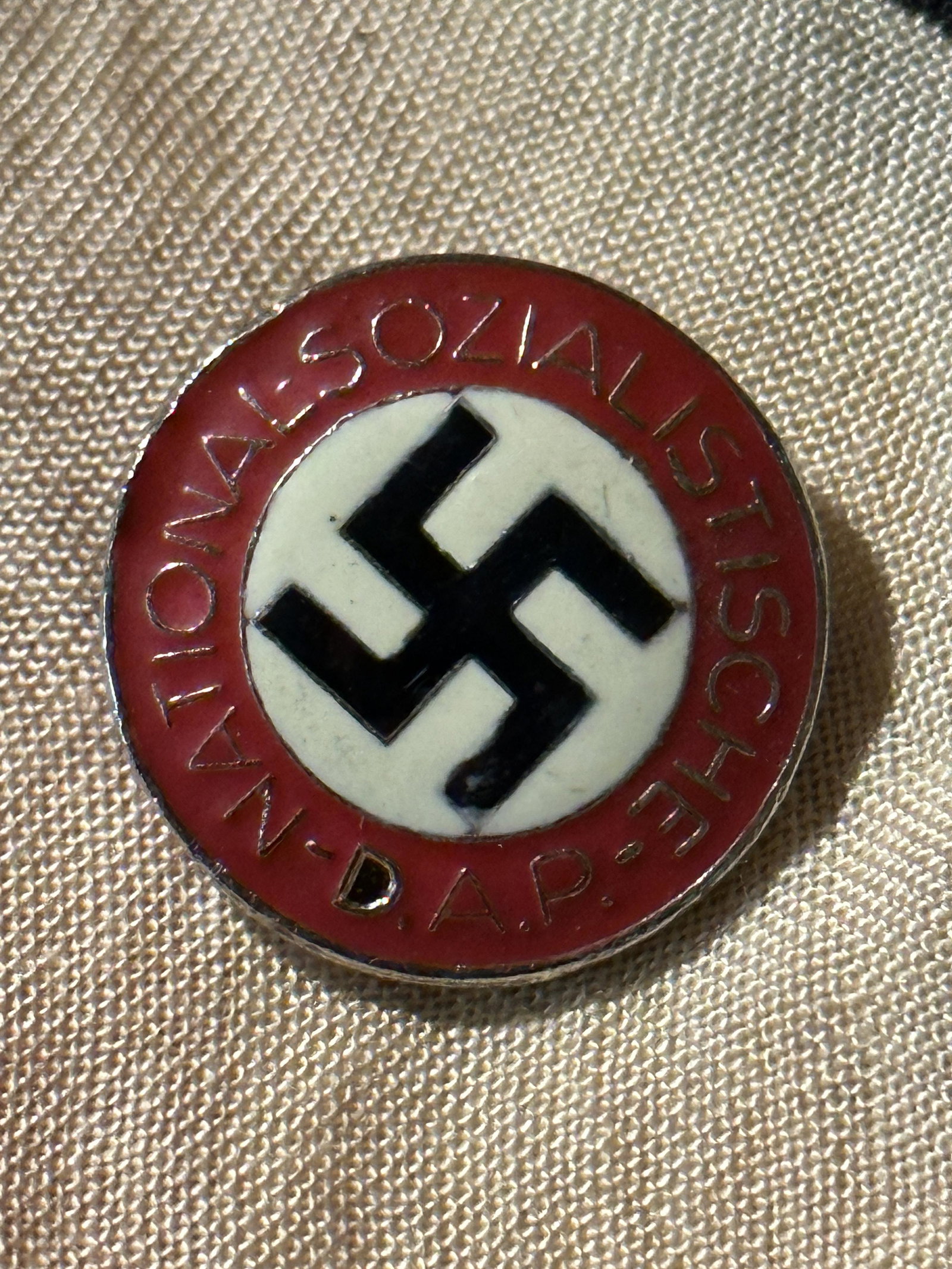 WW2 GERMAN NSDAP POLITICAL ENAMELED LAPEL PIN MARKED RZM M1/159: WW2 GERMAN NSDAP POLITICAL ENAMELED LAPEL PIN MARKED RZM M1/159. A VERY RARE FIND THAT IS IN MINT OVERALL SHAPE AND CONDITION WITH A BEAUTIFUL OVERALL PATINA. SHOWS GOOD WEAR AND USE. PLEASE VIEW ALL 