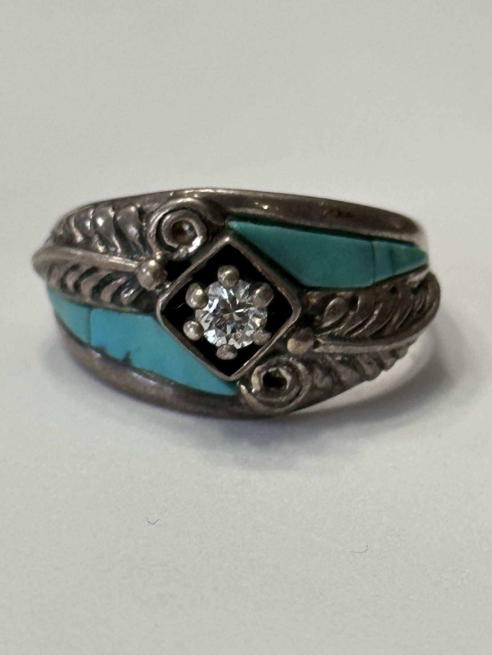SIGNED CW STERLING SILVER NATIVE AMERICAN TURQUOISE RING SZ 8.5 (1 of 4)