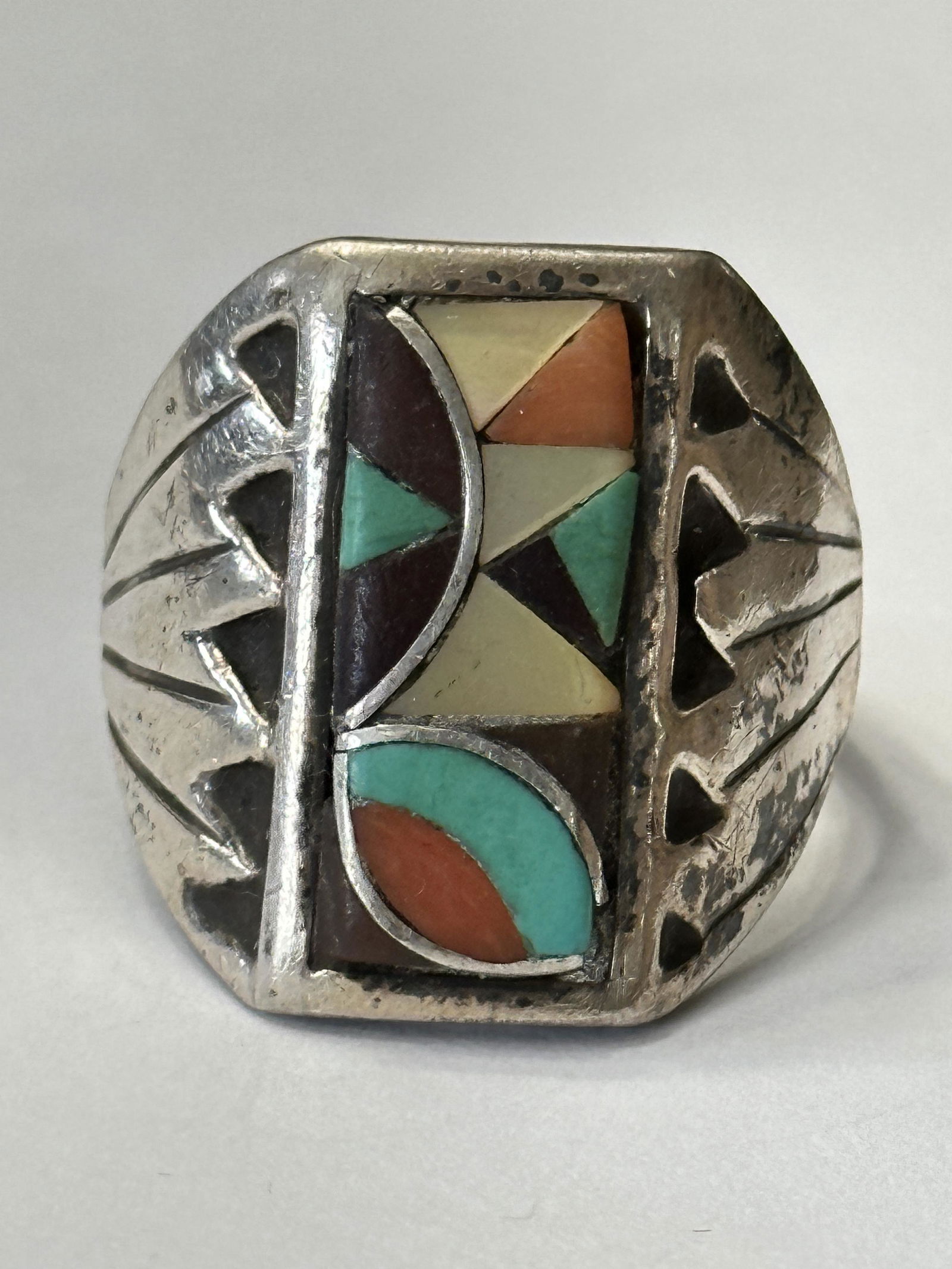 STERLING SILVER NATIVE AMERICAN MULTI-GEMSTONE RING SZ 9 (1 of 3)