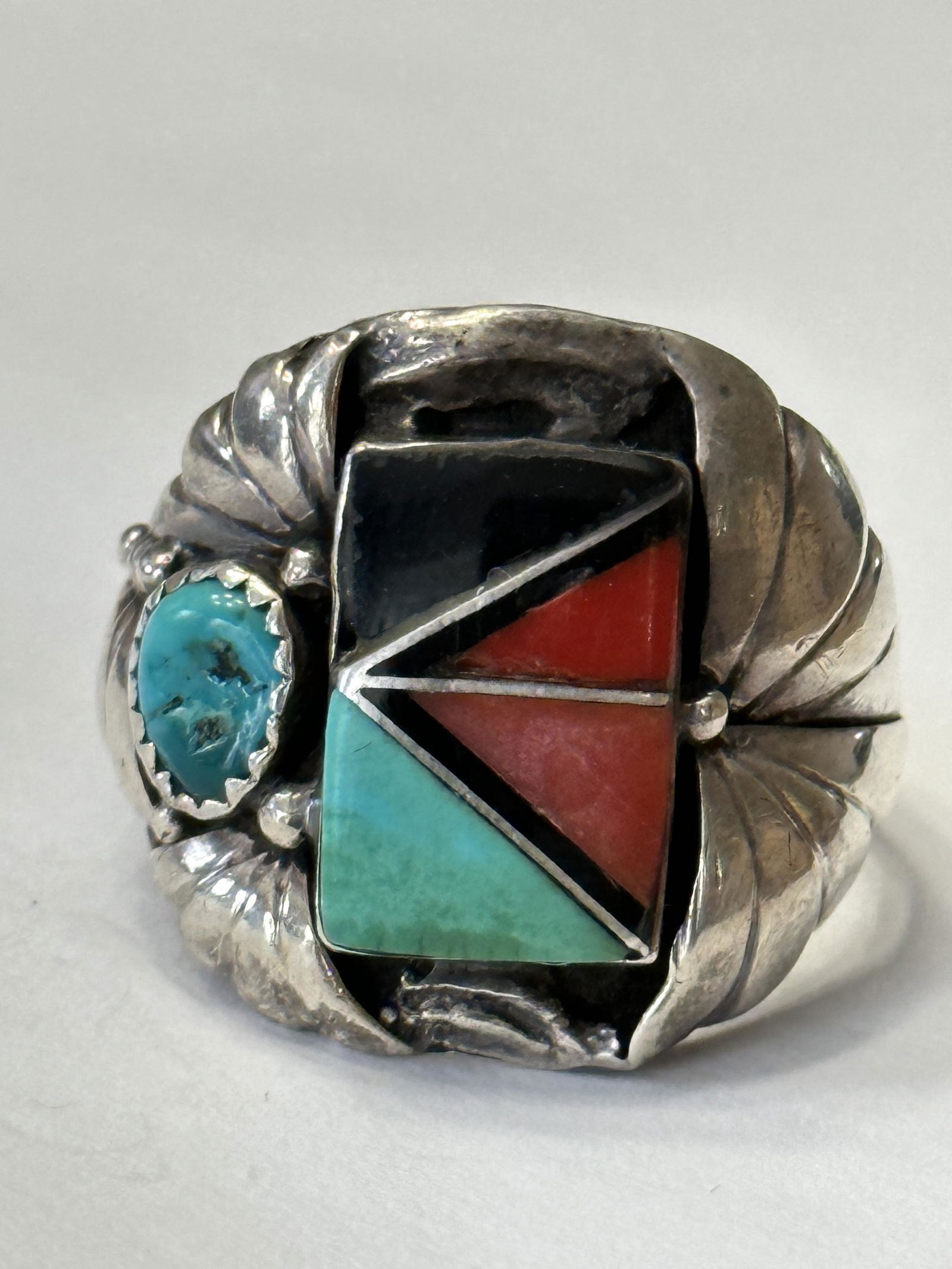 SIGNED STERLING SILVER NATIVE AMERICAN MULTI-GEMSTONE RING SZ 10.5 (1 of 4)