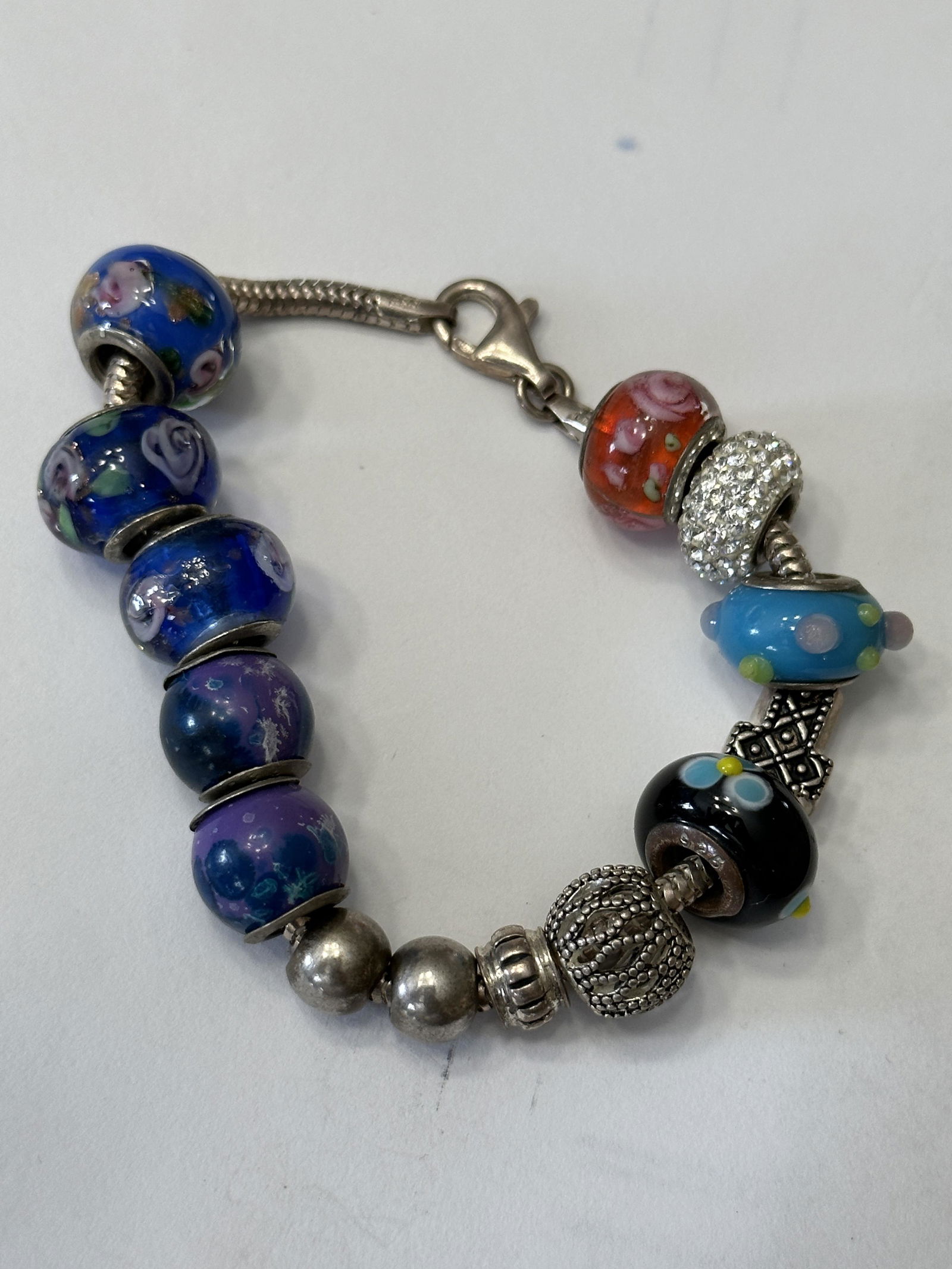 ESTATE STERLING SILVER PANDORA MOTIF COCKTAIL BEADED BRACELET (1 of 4)