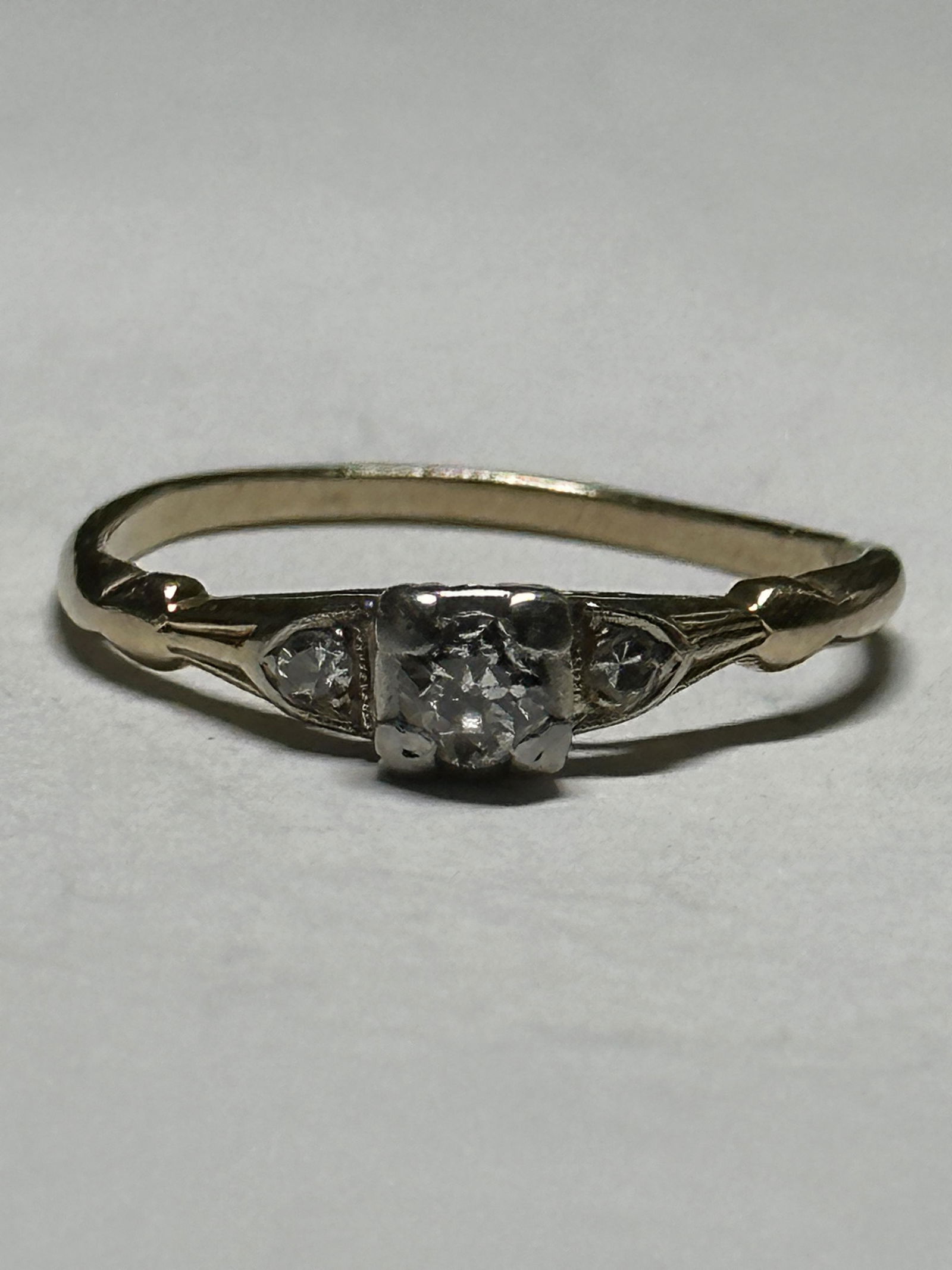 ART DECO 14K GOLD 0.15 CT SI2,I DIAMOND FILIGREE RING SZ 7 (1 of 3)