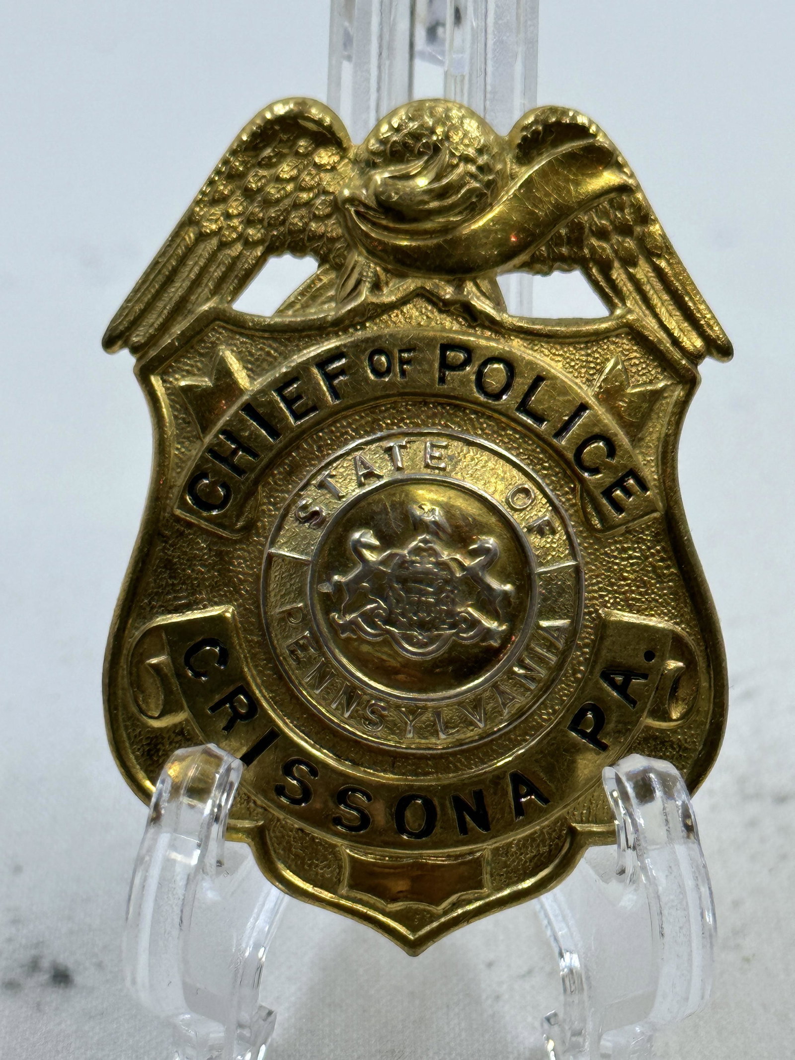 VINTAGE CHIEF OF POLICE CRISSONA PA BADGE: VINTAGE CHIEF OF POLICE CRISSONA PA BADGE