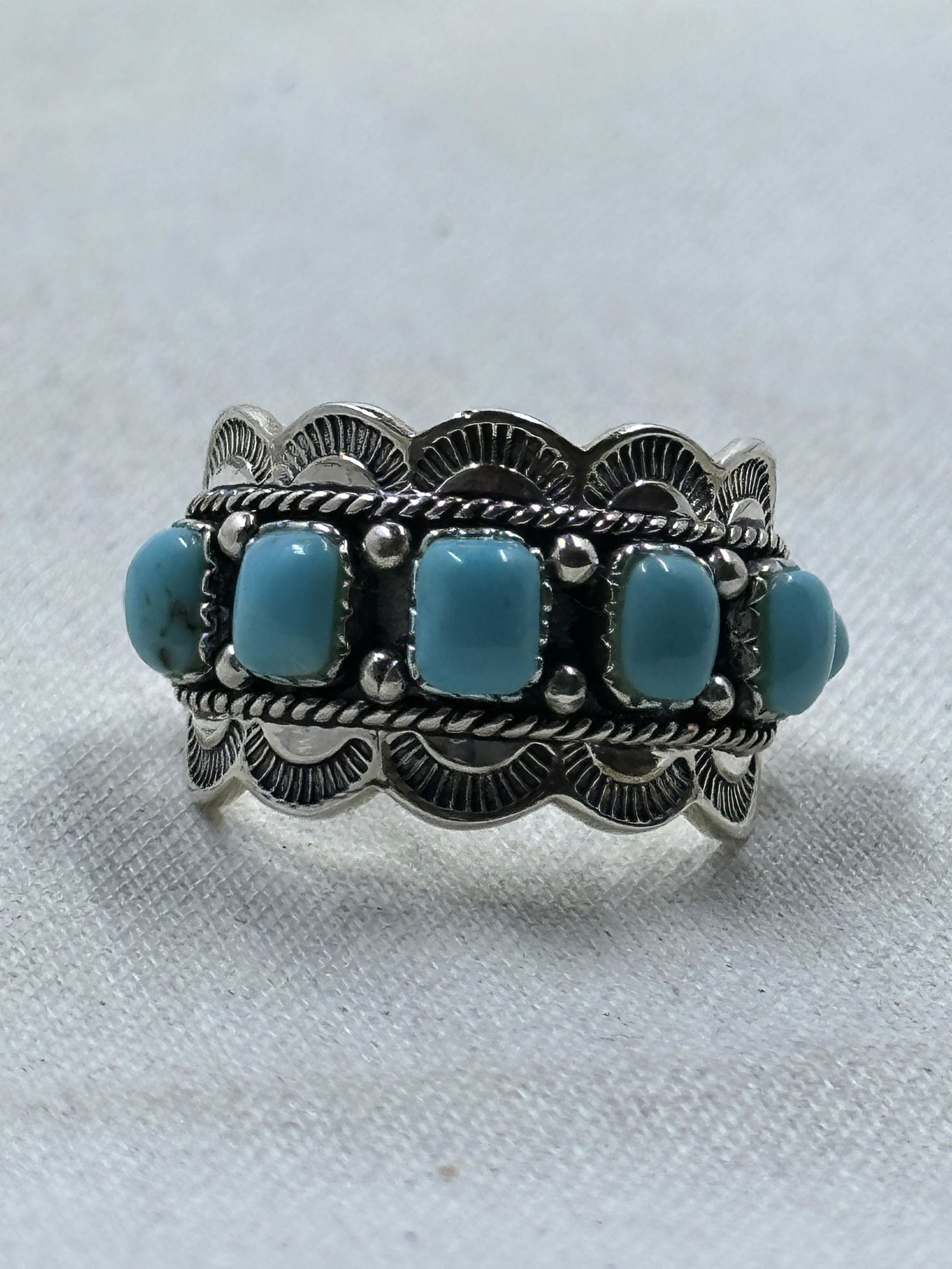 DESIGNER NK STERLING SILVER TURQUOISE LADIES NATIVE AMERICAN RING SZ 7 (1 of 4)