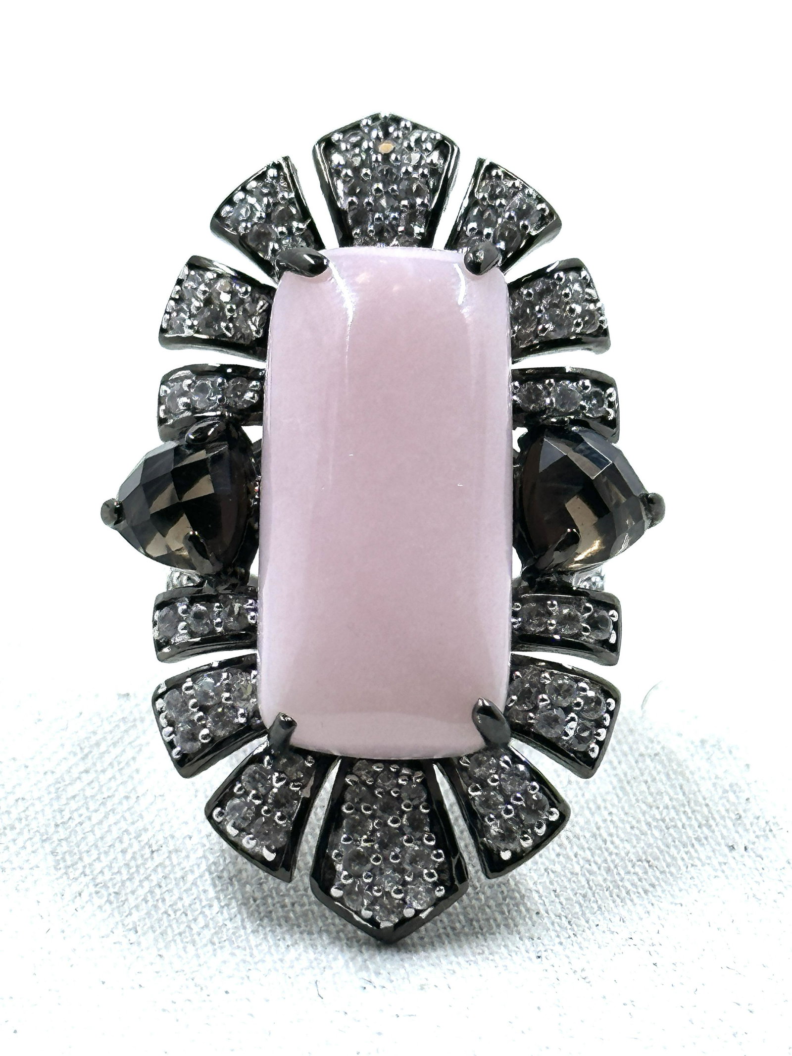 DESIGNER LADIES STERLIG SILVER PINK QUARTZ AND SMOKY TOPAZ COCKTAIL RING SZ 7 (1 of 4)
