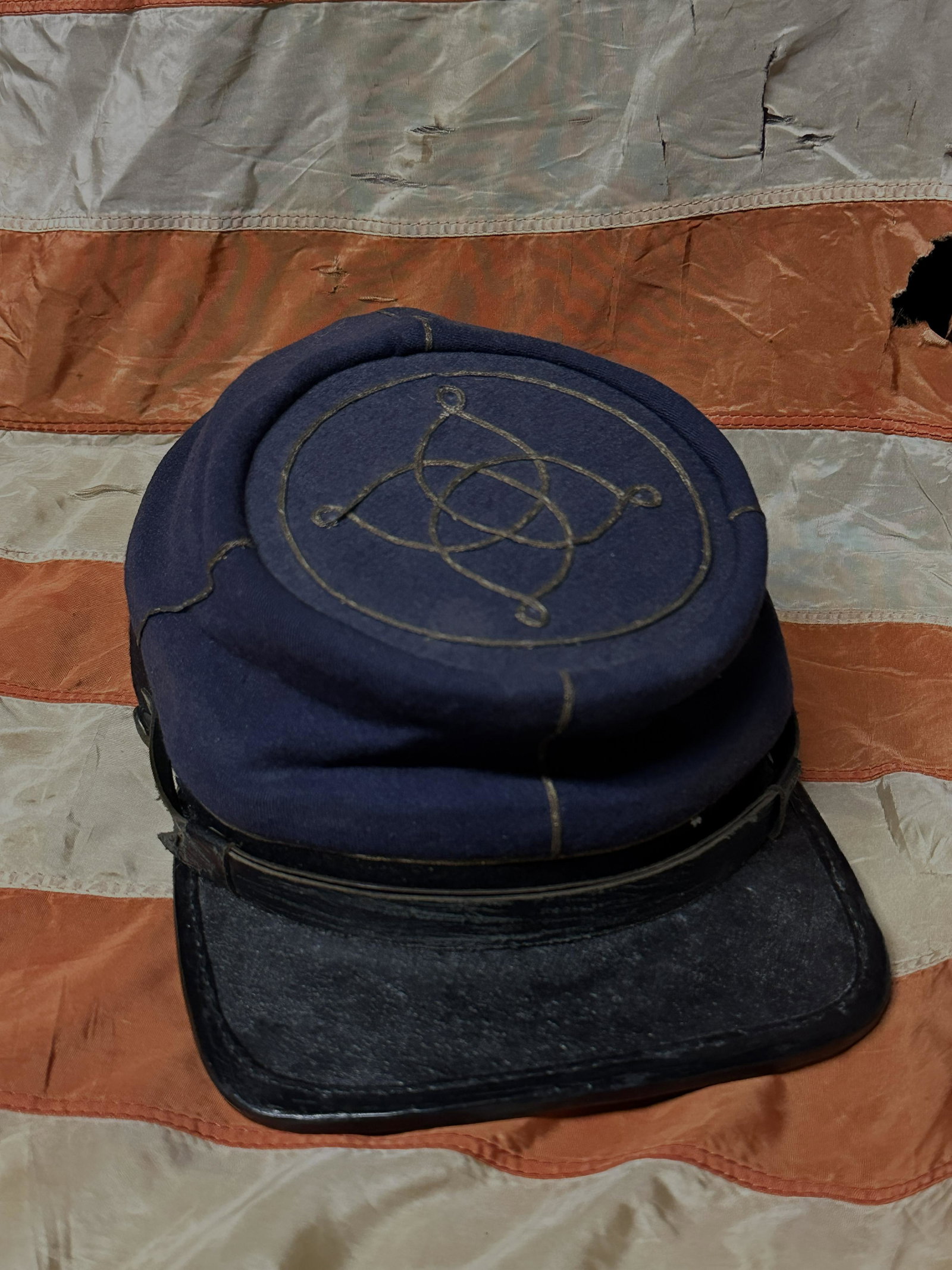 SCARCE CIVIL WAR CONFEDERATE INFANTRY REBEL'S KEPI HAT CAP BY J.H. SILVERBERG: SCARCE CIVIL WAR CONFEDERATE INFANTRY REBEL'S KEPI HAT CAP BY J.H. SILVERBERG. A VERY RARE FIND. IT IS IN MINT OVERALL SHAPE AND CONDITION WITH A BEAUTIFUL OVERALL PATINA. HAS A GREAT LOOK TO IT WITH 