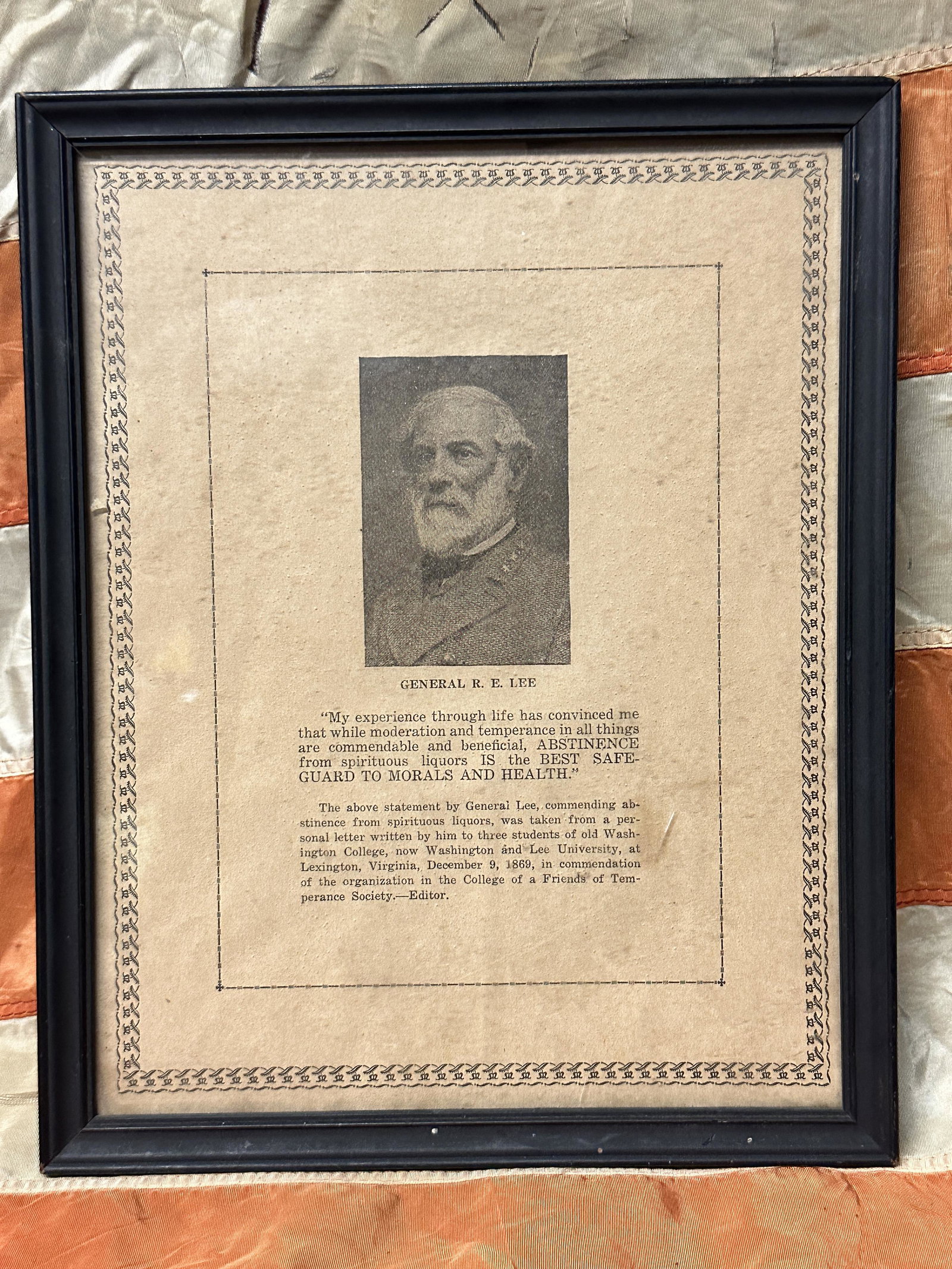 RARE CIVIL WAR ERA GENERAL R.E. LEE FRAMED PHOTOGRAPH AND QUOTE: RARE CIVIL WAR ERA GENERAL R.E. LEE FRAMED PHOTOGRAPH AND QUOTE. A RARE FIND. IT IS IN MINT OVERALL SHAPE AND CONDITION WITH A BEAUTIFUL OVERALL PATINA. HAS A GREAT LOOK TO IT WITH AN EXCELLENT OVERAL