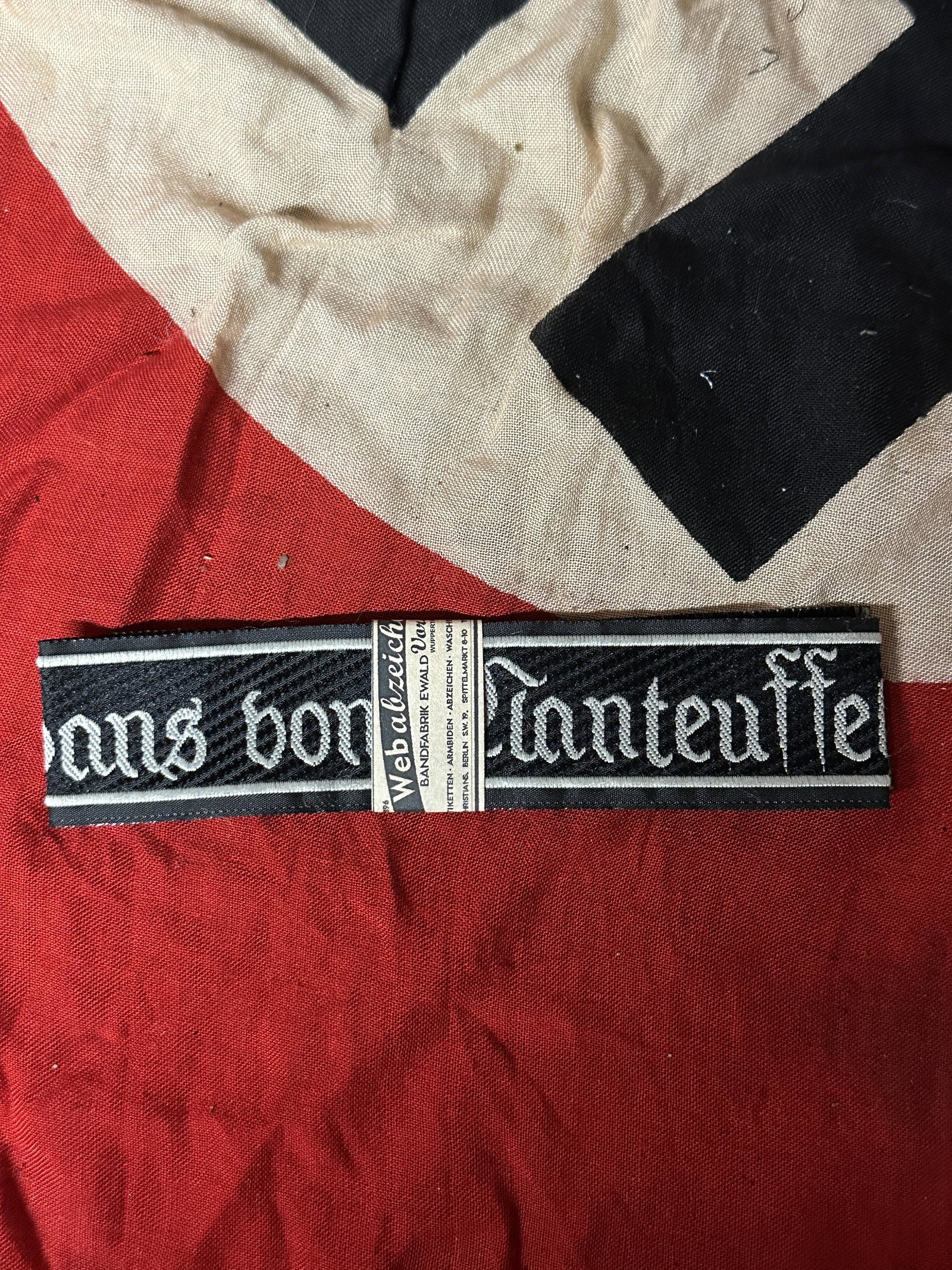 WW2 GERMAN HANS VON MANTEUFFEL CUFF TITLE WITH BEVO WRAP: WW2 GERMAN HANS VON MANTEUFFEL CUFF TITLE WITH BEVO WRAP. A VERY RARE FIND. IT IS IN MINT OVERALL SHAPE AND CONDITION WITH A BEAUTIFUL OVERALL PATINA. SHOWS GOOD WEAR AND USE. PLEASE VIEW ALL DETAILED