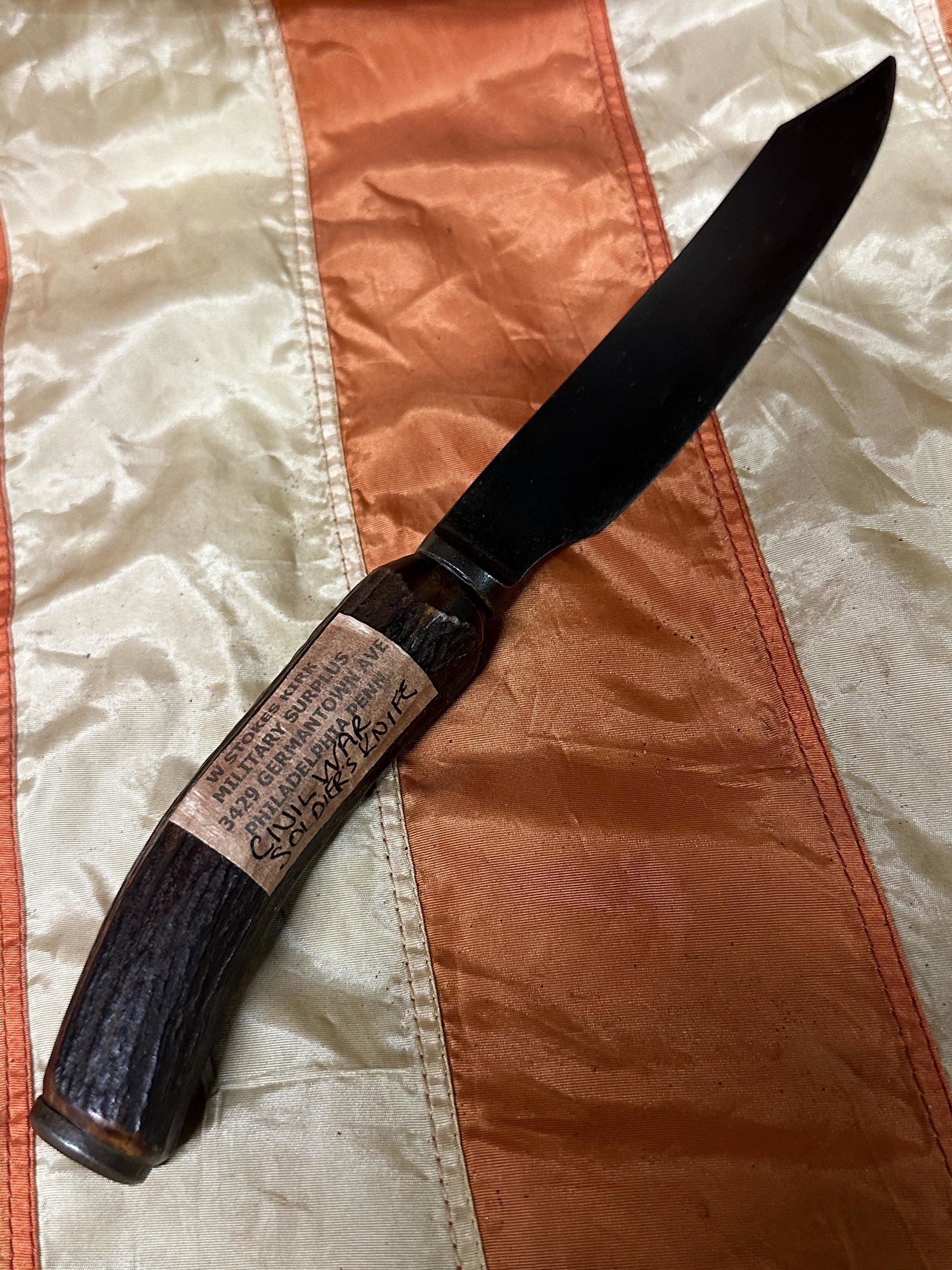 CIVIL WAR CONFEDERATE SOLDIER'S FIGHTING KNIFE DAGGER BY W. STOKES KIRK: CIVIL WAR CONFEDERATE SOLDIER'S FIGHTING KNIFE DAGGER BY W. STOKES KIRK. A RARE FIND. STILL HAS THE MAKER MARK TAG ATTACHED TO IT. IT IS IN MINT OVERALL SHAPE AND CONDITION WITH A BEAUTIFUL OVERALL PA