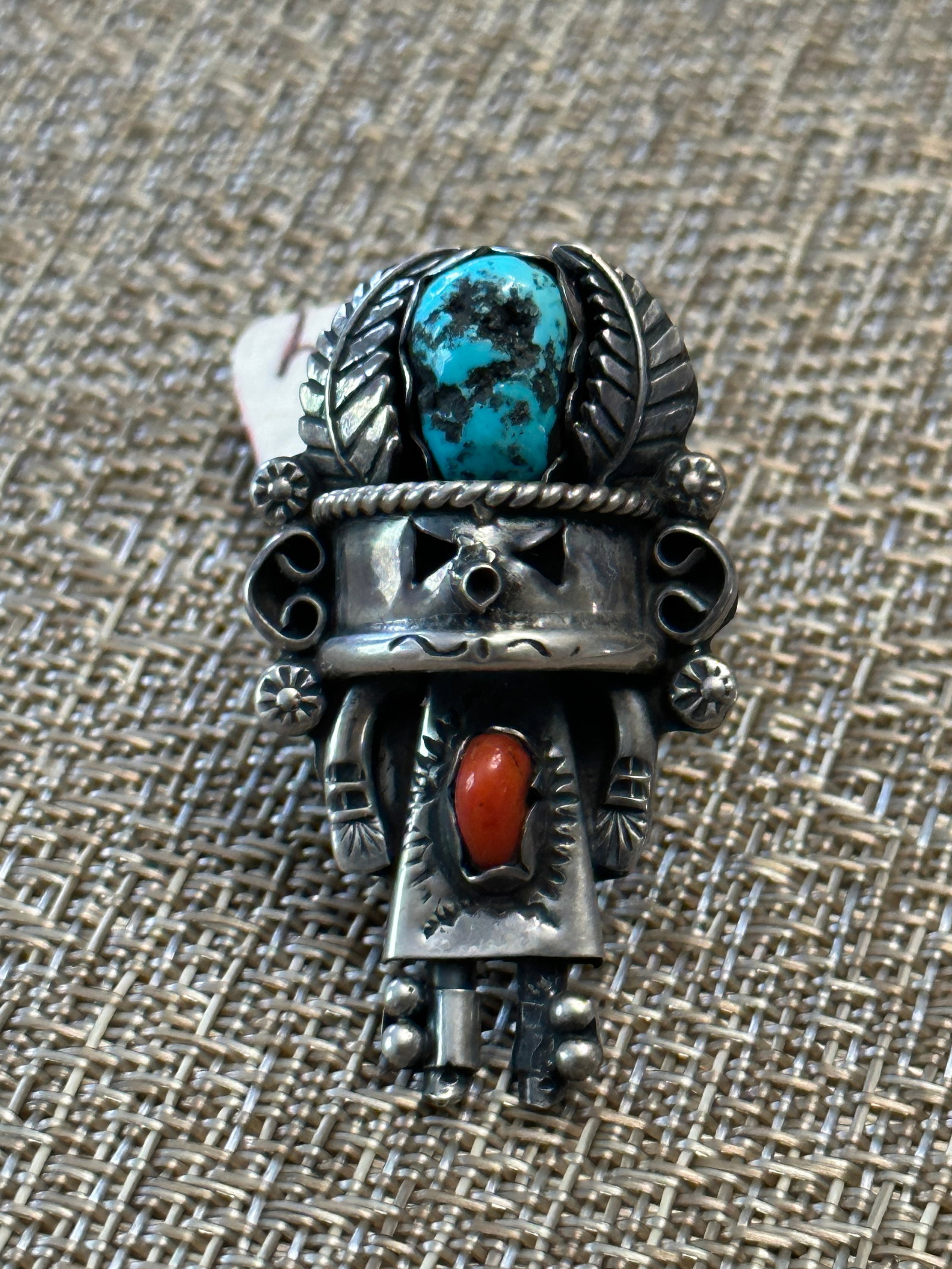 SIGNED STERLING SILVER NATIVE AMERICAN NAVAJO KACHINA RING SZ 8 (1 of 4)