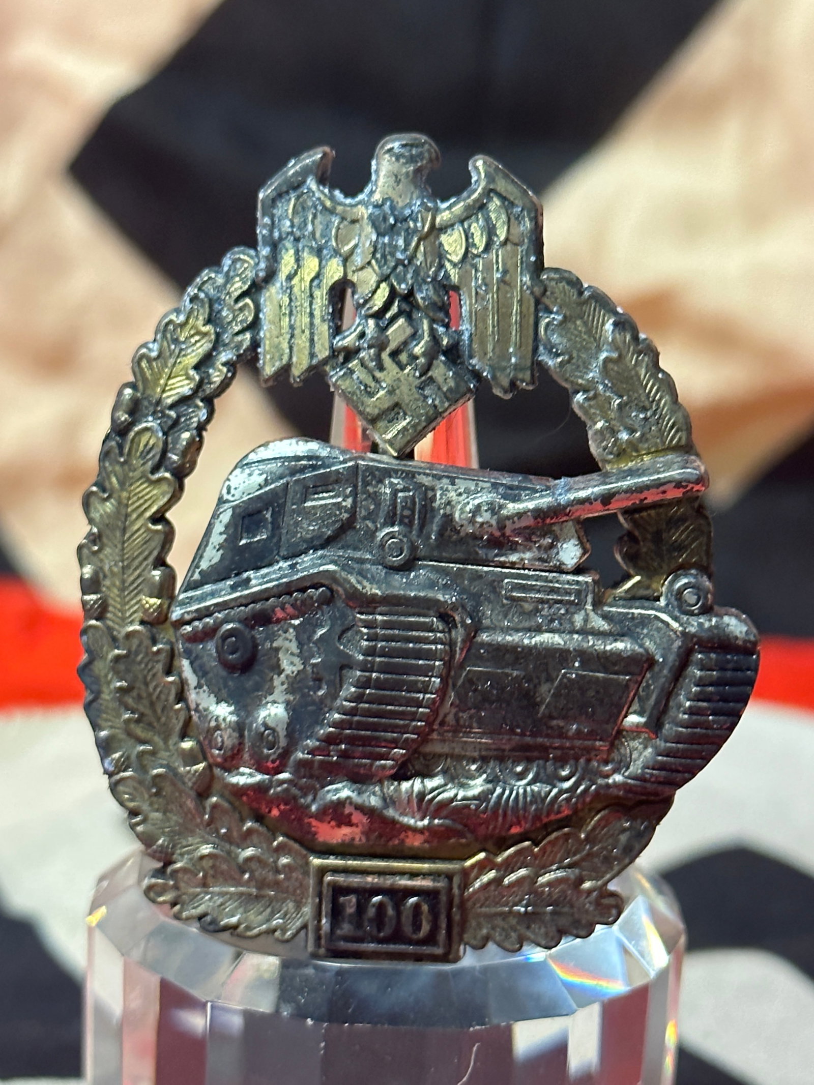 RARE WW2 GERMAN PANZER TANK ASSAULT BADGE 100 ENGAGEMENTS BY JFS: RARE WW2 GERMAN PANZER TANK ASSAULT BADGE 100 ENGAGEMENTS BY JFS. A RARE FIND. RETAINS MOST OF ITS ORIGINAL SHAPE AND CONDITION. SHOWS GOOD WEAR AND USE WITH A BEAUTIFUL PATINA THROUGHOUT. PLEASE VIEW