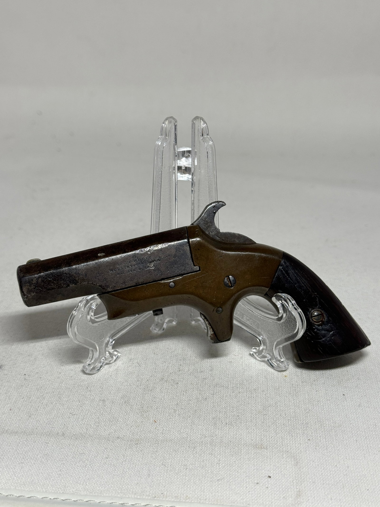 CIVIL WAR U.S. SOUTHERNER SINGLE SHOT DERRINGER BY BROWN MFG. CO. IN .41 CALIBER RIMFIRE - SERIAL #: CIVIL WAR U.S. SOUTHERNER SINGLE SHOT DERRINGER BY BROWN MFG. CO. IN .41 CALIBER RIMFIRE - SERIAL # 4178. This is a lovely example of one of several .41 caliber single shot pocket pistols, usually ref