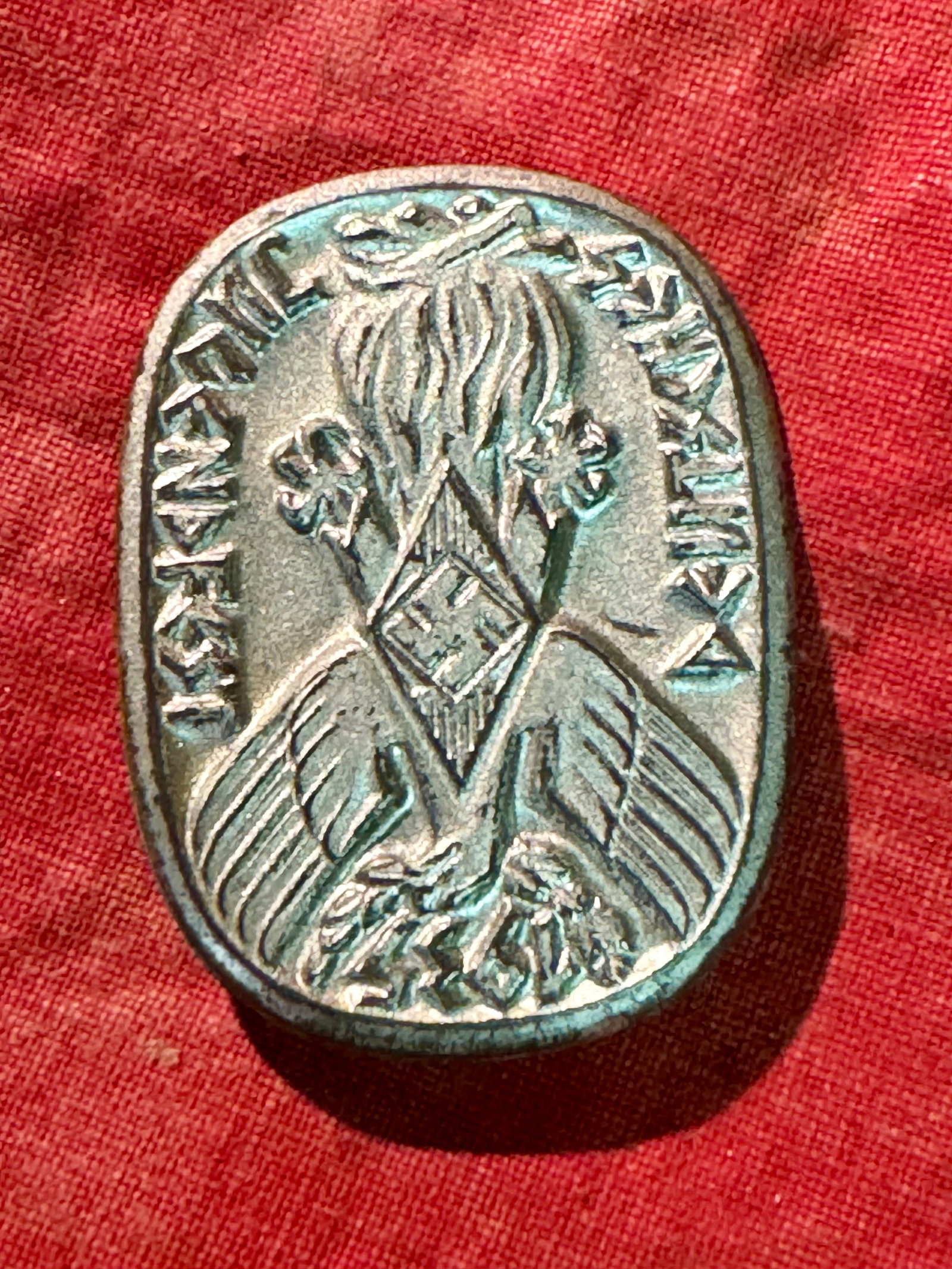 German WWII Hitler Youth Festival Tinnie 1935: German WWII Hitler Youth Festival Tinnie 1935. Original era manufacture. A stamped steel tinnie with a silver painted obverse and pinback reverse. Stock photo, minor details will vary, all are quite c