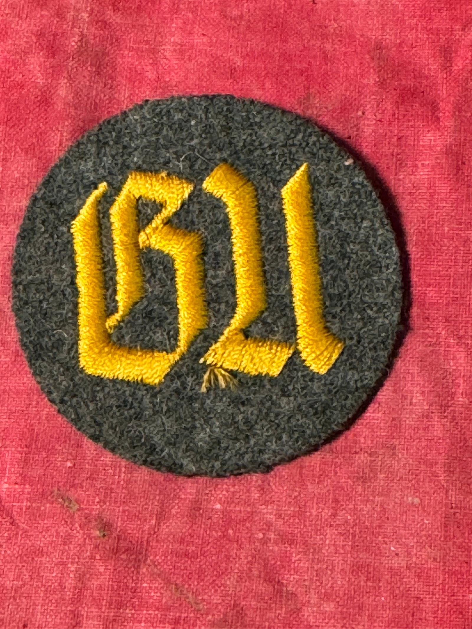 WWII GERMAN ARMY CHEMICAL DEFENSE NCO SLEEVE BADGE INSIGNIA: WWII GERMAN ARMY CHEMICAL DEFENSE NCO SLEEVE BADGE INSIGNIA. EMBROIDERED ON WOOL CONSTRUCTION. SHOWS LIGHT STORAGE AGE.