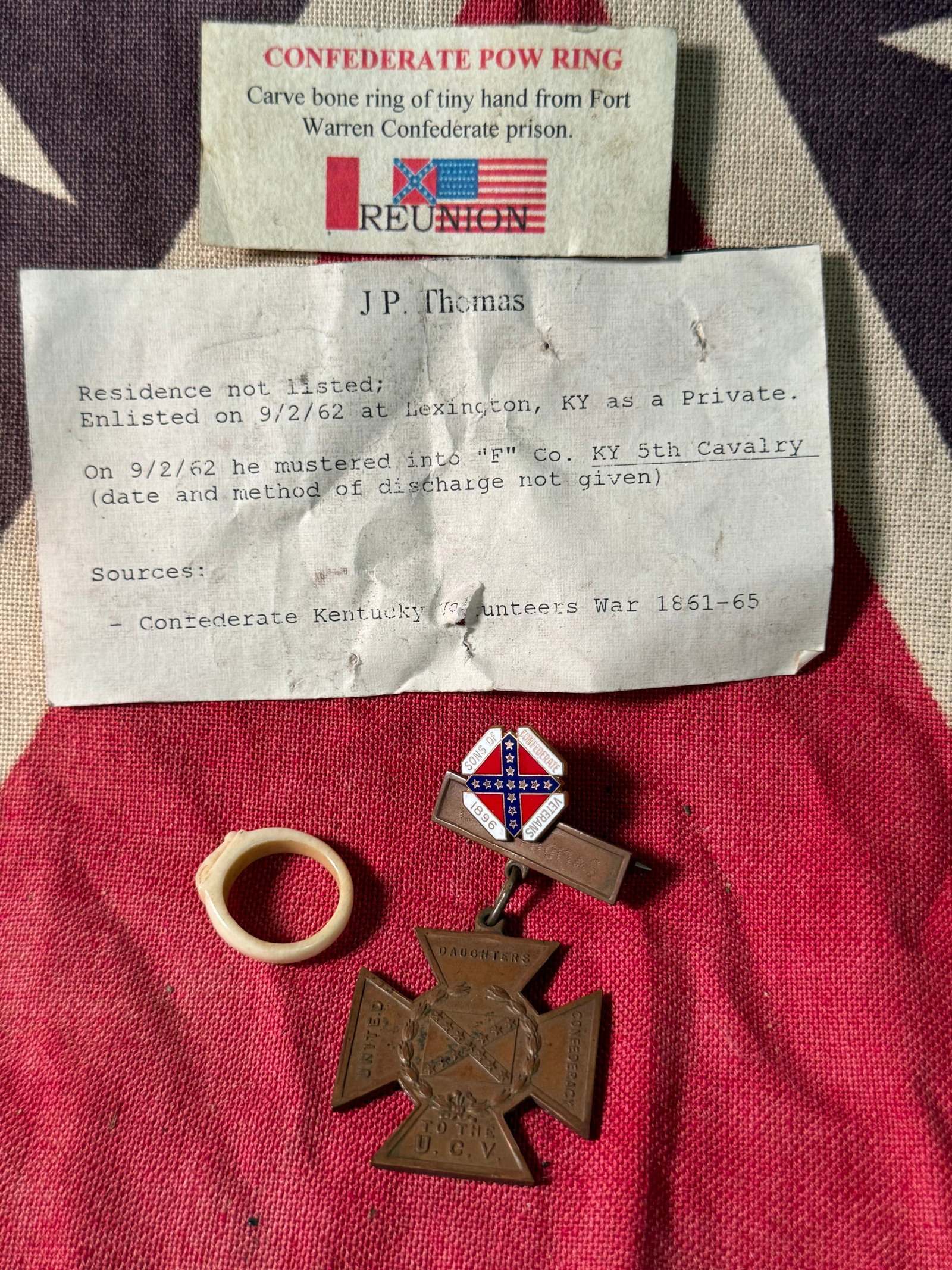 RARE CIVIL WAR CONFEDERATE VETERANS ID'D MEDAL OF JP. THOMAS FROM CSA: RARE CIVIL WAR CONFEDERATE VETERANS ID'D MEDAL OF JP. THOMAS FROM CSA. A RARE FIND. IT IS IN MINT OVERALL SHAPE AND CONDITION WITH A BEAUTIFUL OVERALL PATINA. A GREAT FIND AND AN EXCELLENT ADDITION TO