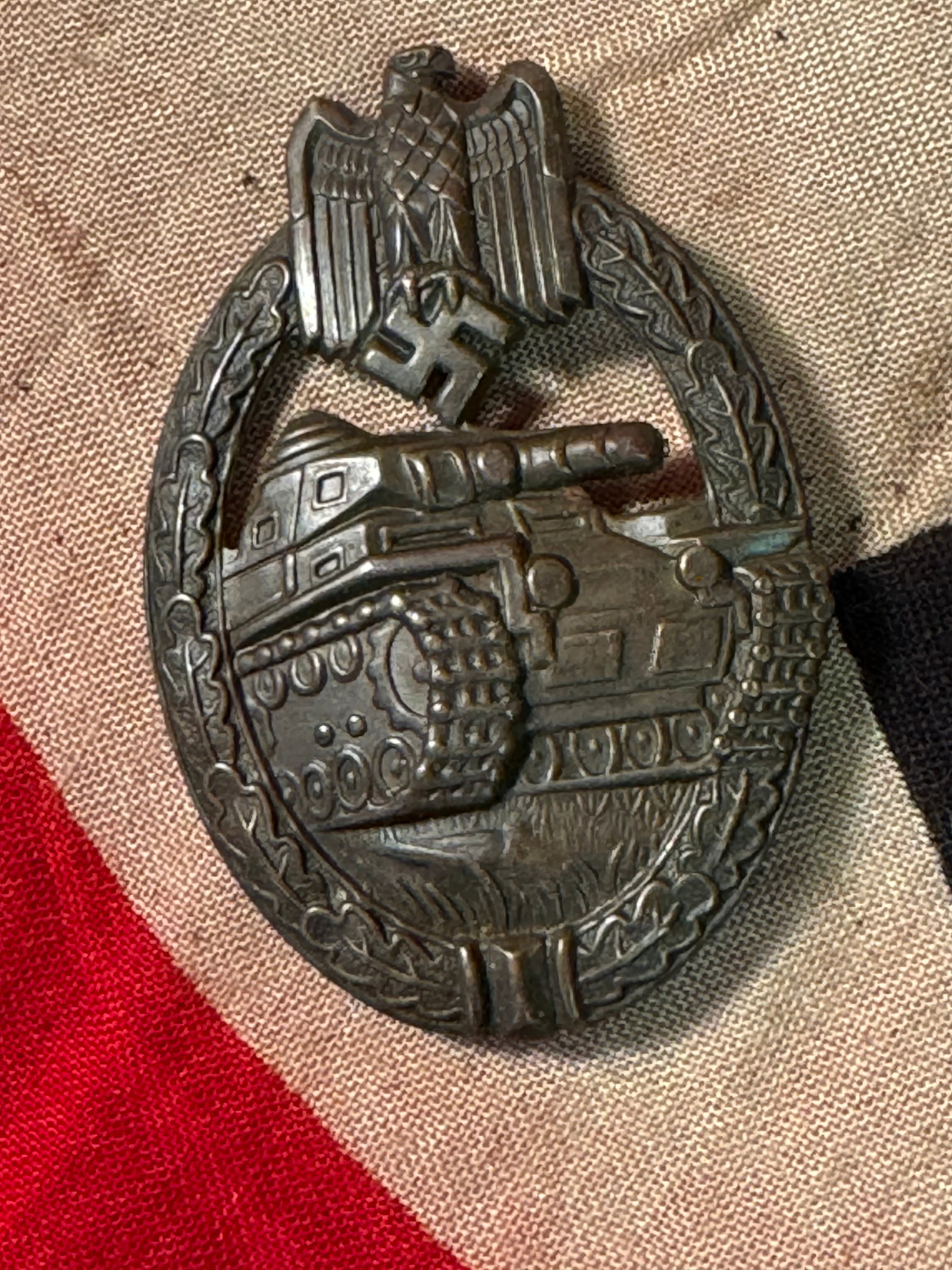 WW2 German Silver Panzer Assault Badge. Unmarked.: WW2 German Silver Panzer Assault Badge. Unmarked. A rare find. Shows good wear and use with a beautiful patina throughout. Please view all detailed pictures. A well made antique German artifact.