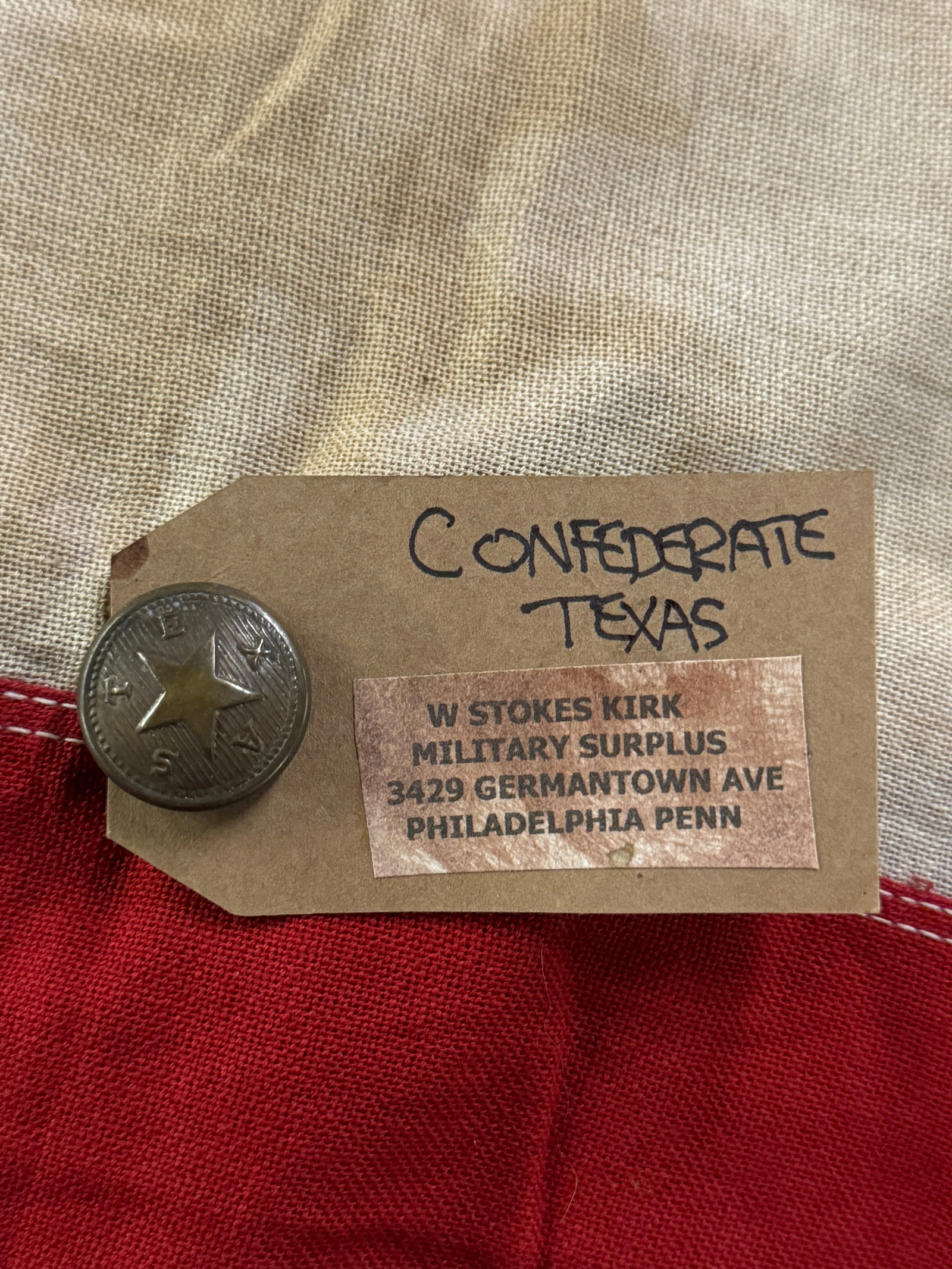 RARE CIVIL WAR CONFEDERATE TEXAS STAR "TX" BUTTON BY W. STOKES KIRK: RARE CIVIL WAR CONFEDERATE TEXAS STAR "TX" BUTTON BY W. STOKES KIRK. A VERY RARE EXAMPLE THAT IS IN MINT OVERALL SHAPE AND CONDITION WITH A BEAUTIFUL OVERALL PATINA. HAS A GREAT LOOK TO IT WITH AN EXC